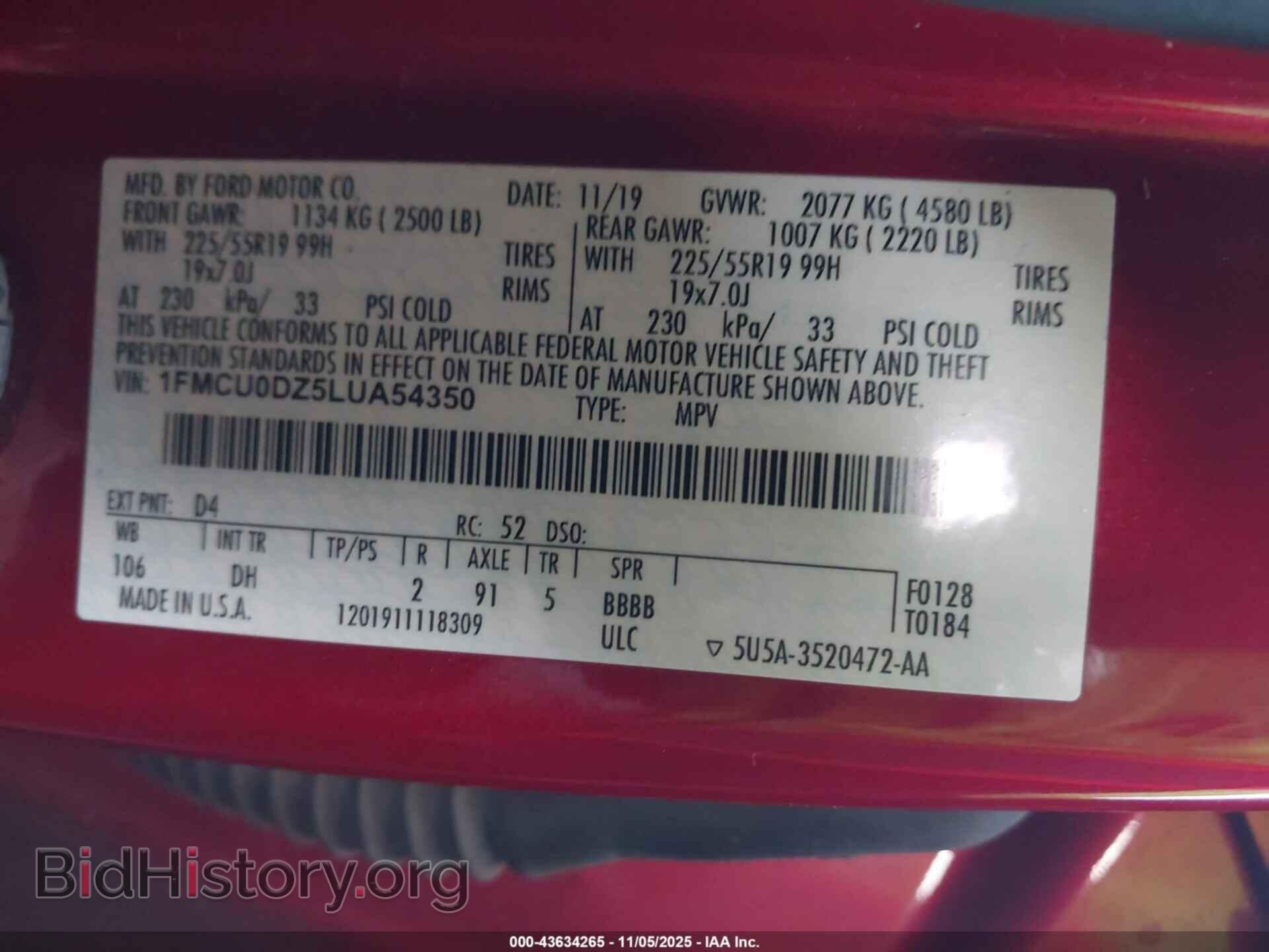 2020 FORD ESCAPE - VIN: 1FMCU0DZ5LUA54350 - Фото 9
