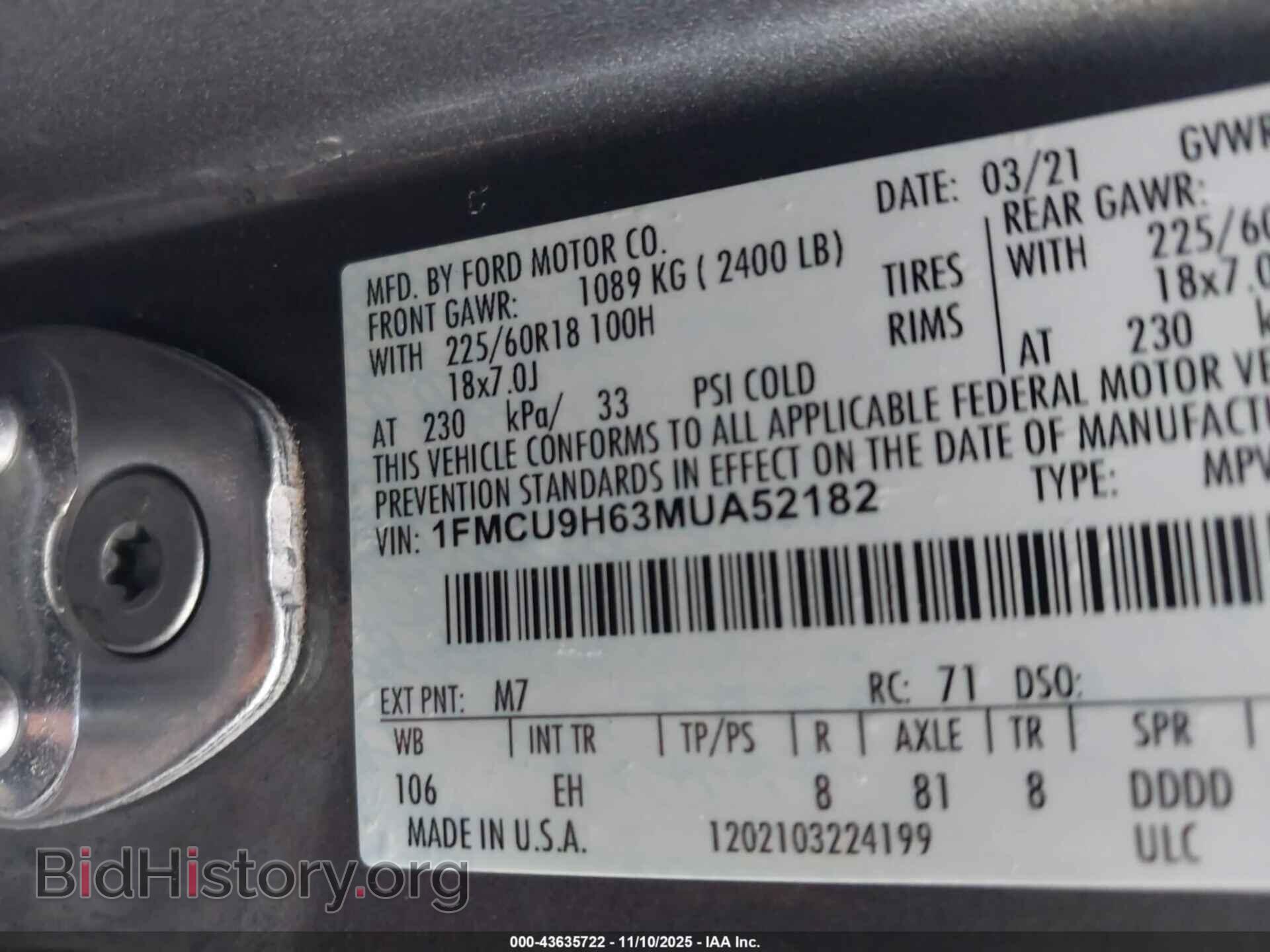 2021 FORD ESCAPE - VIN: 1FMCU9H63MUA52182 - Photo 9