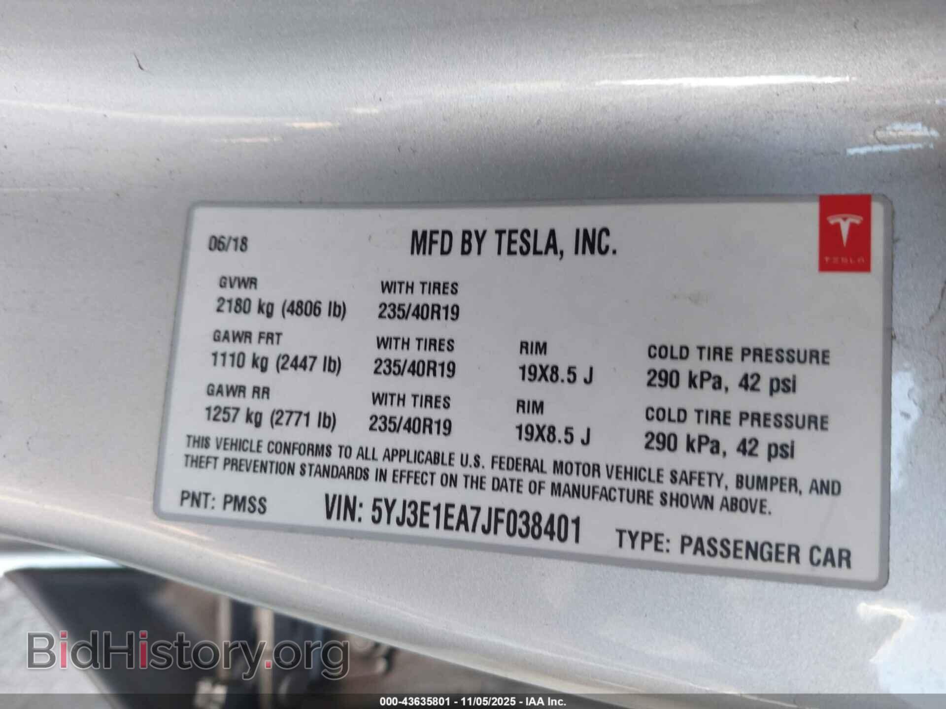 2018 TESLA MODEL 3 - VIN: 5YJ3E1EA7JF038401 - Photo 9