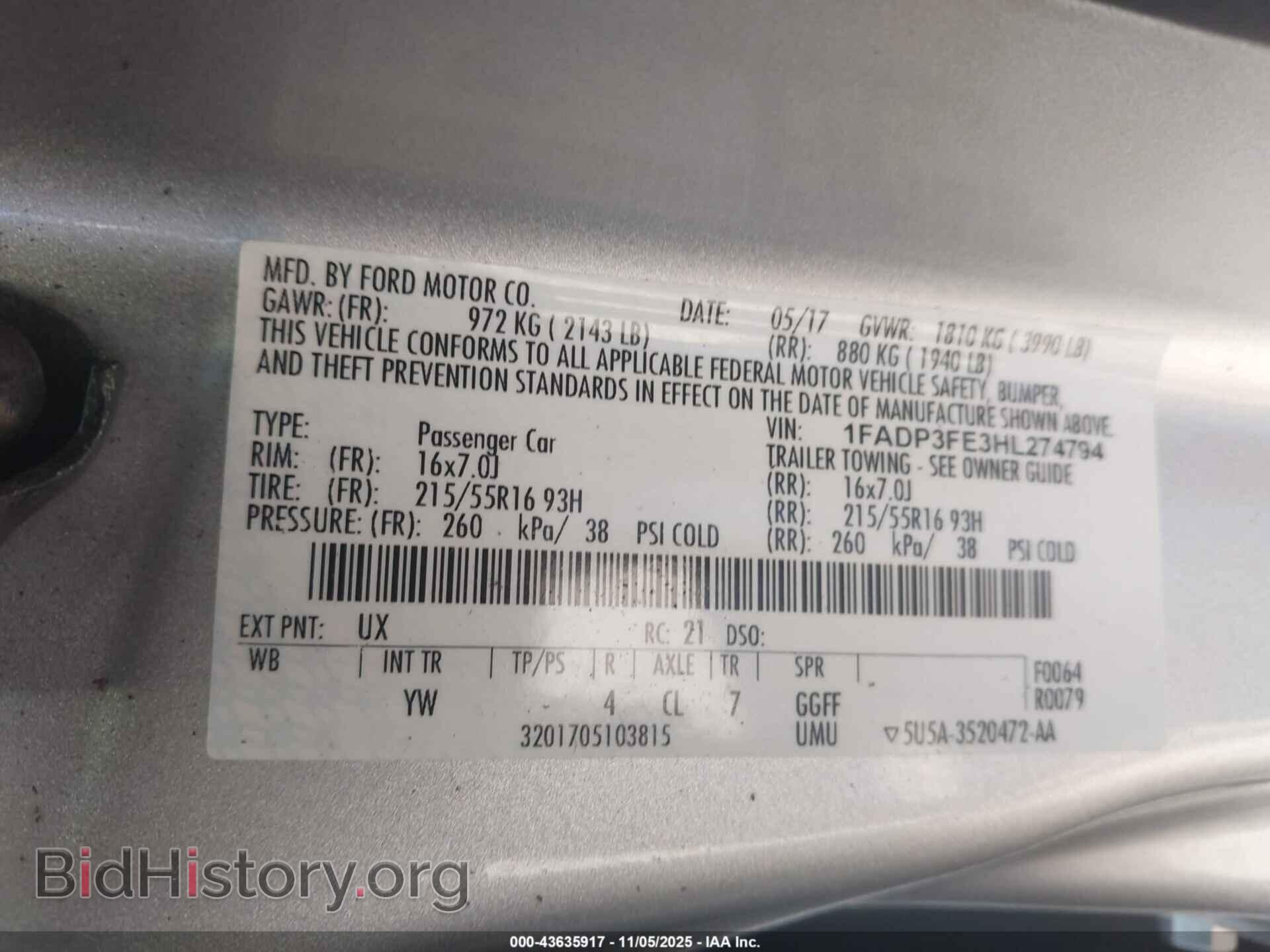 2017 FORD FOCUS - VIN: 1FADP3FE3HL274794 - Фото 9