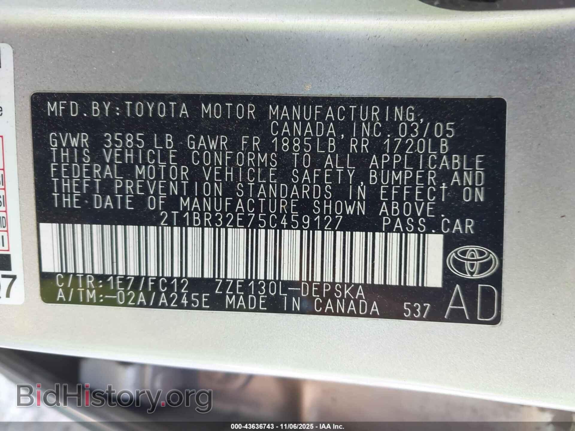 2005 TOYOTA COROLLA - VIN: 2T1BR32E75C459127 - Фото 9