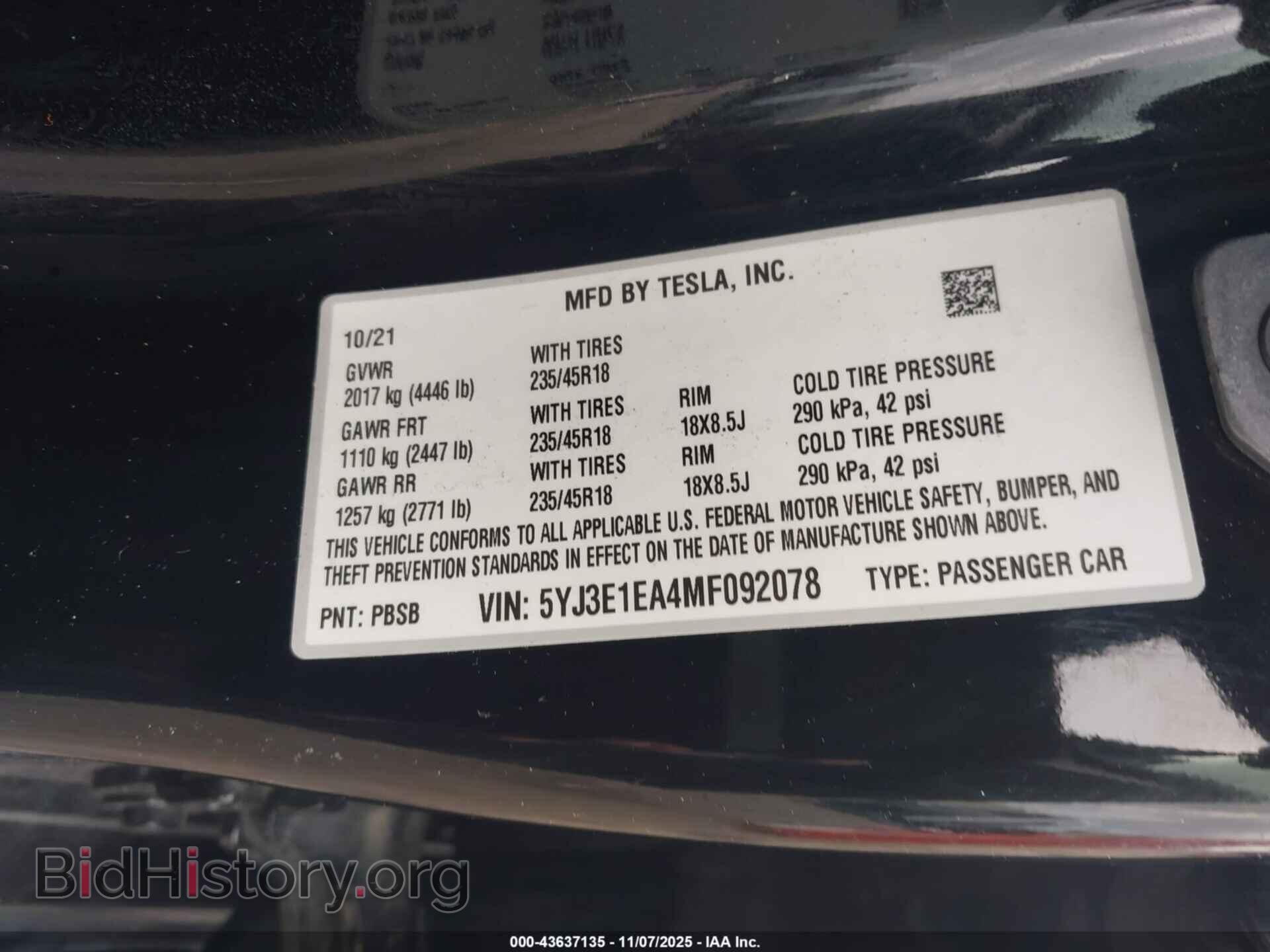 2021 TESLA MODEL 3 - VIN: 5YJ3E1EA4MF092078 - Фото 9