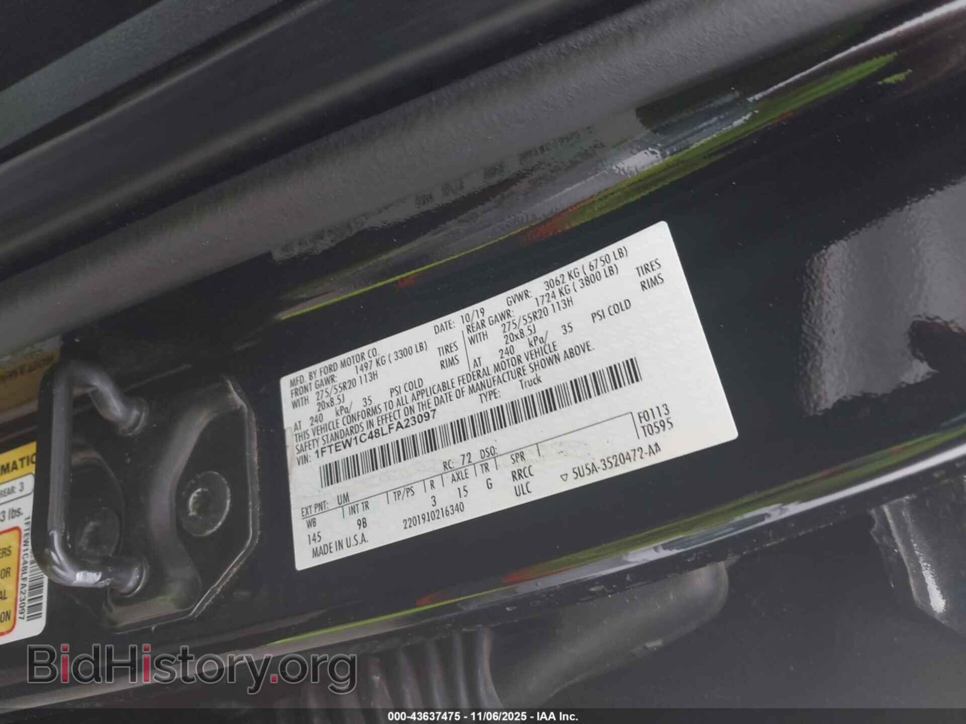2020 FORD F-150 - VIN: 1FTEW1C48LFA23097 - Фото 9