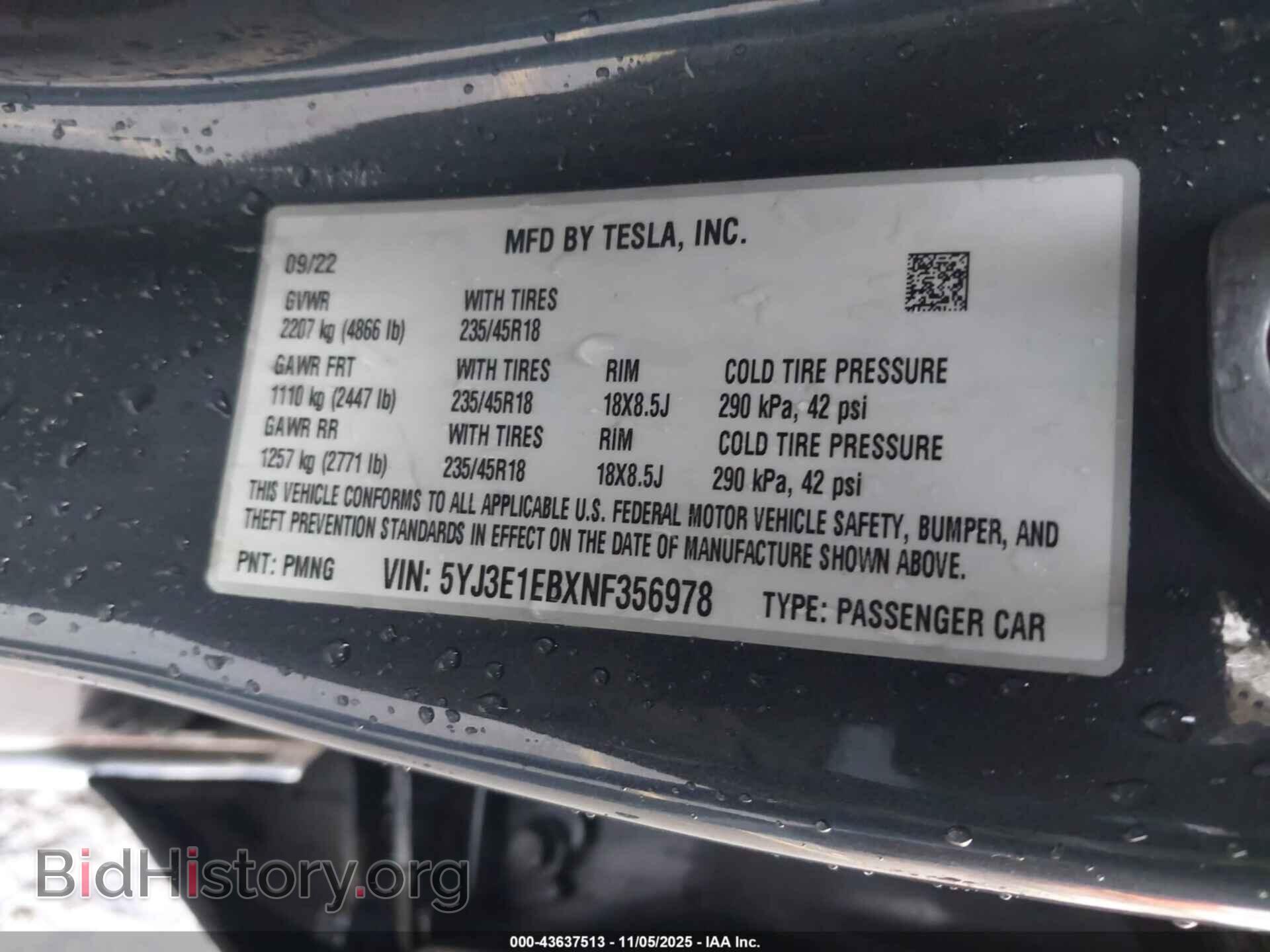 2022 TESLA MODEL 3 - VIN: 5YJ3E1EBXNF356978 - Фото 9