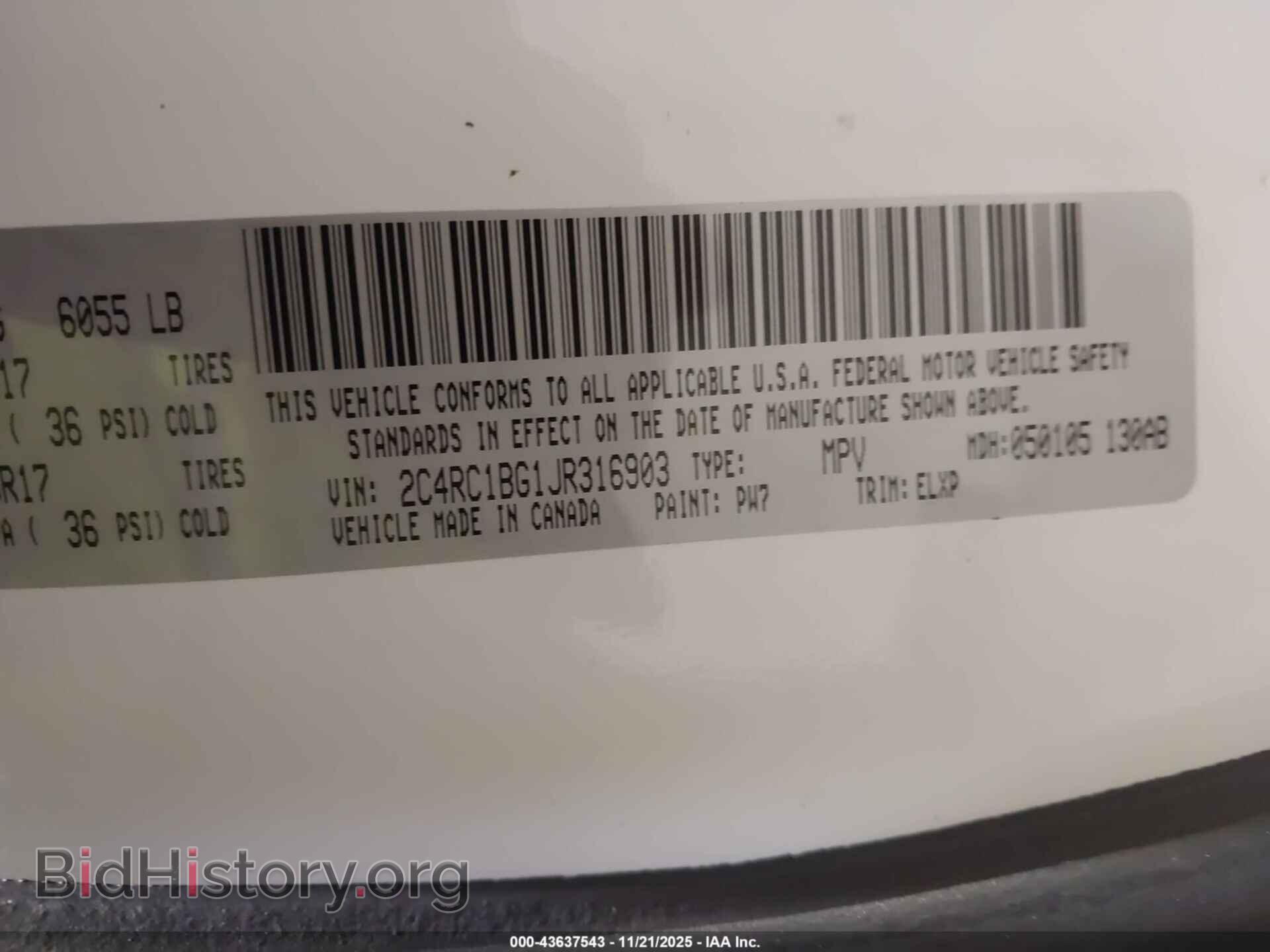 2018 CHRYSLER PACIFICA - VIN: 2C4RC1BG1JR316903 - Фото 9