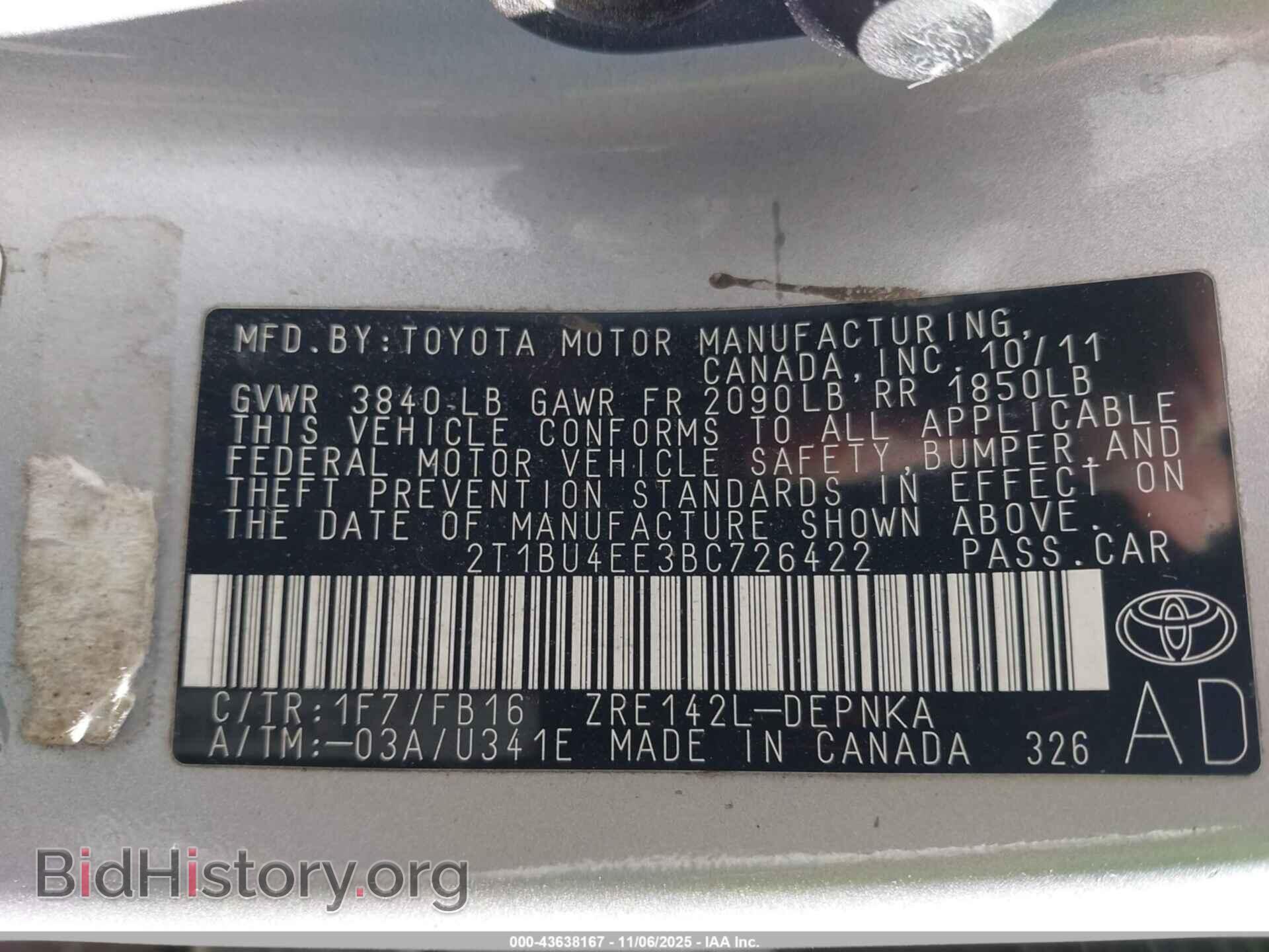2011 TOYOTA COROLLA - VIN: 2T1BU4EE3BC726422 - Фото 9