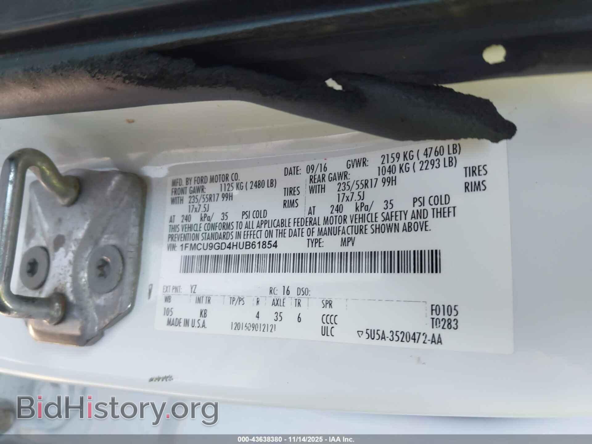 2017 FORD ESCAPE - VIN: 1FMCU9GD4HUB61854 - Фото 9