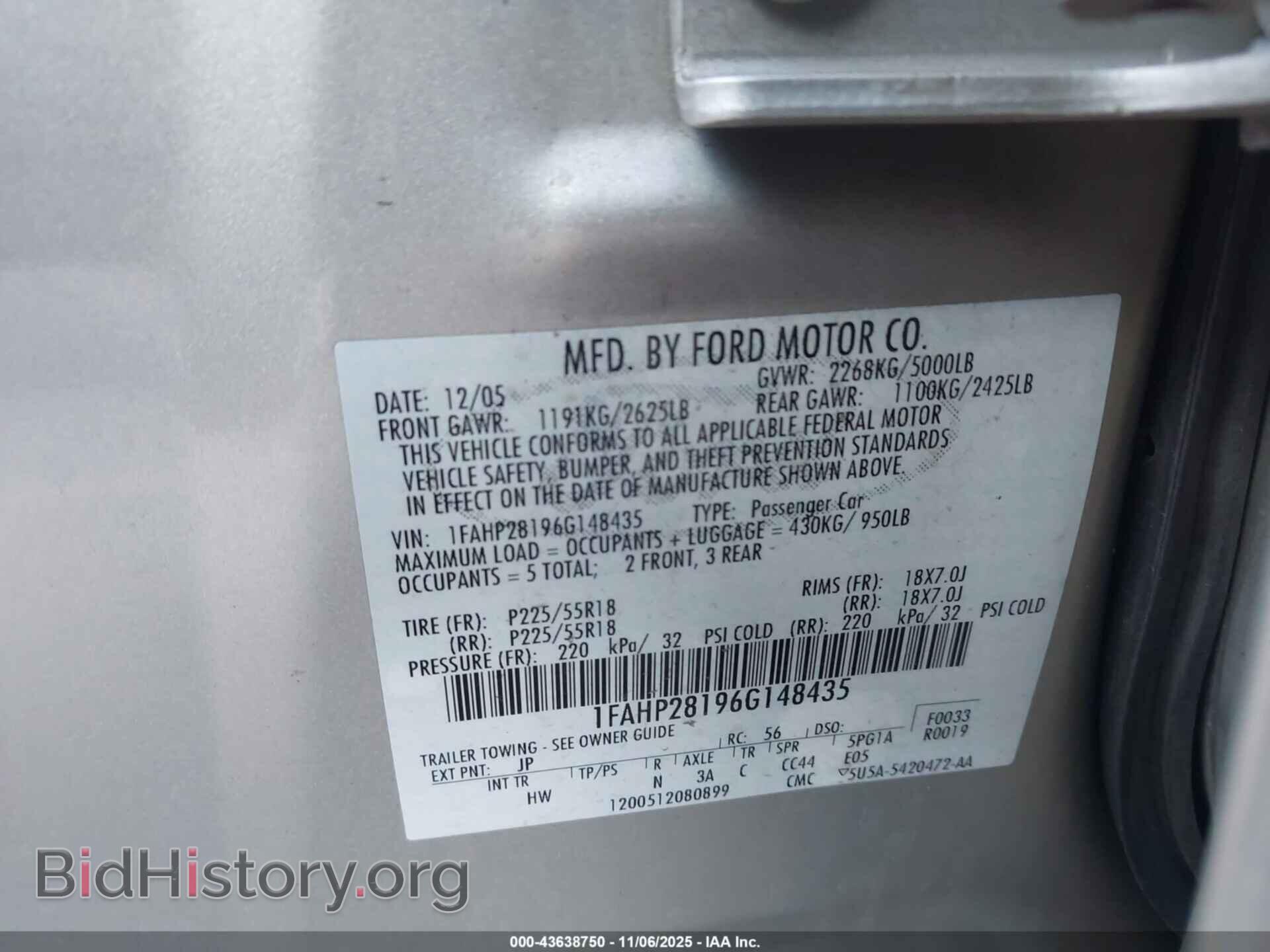 2006 FORD FIVE HUNDRED - VIN: 1FAHP28196G148435 - Фото 9