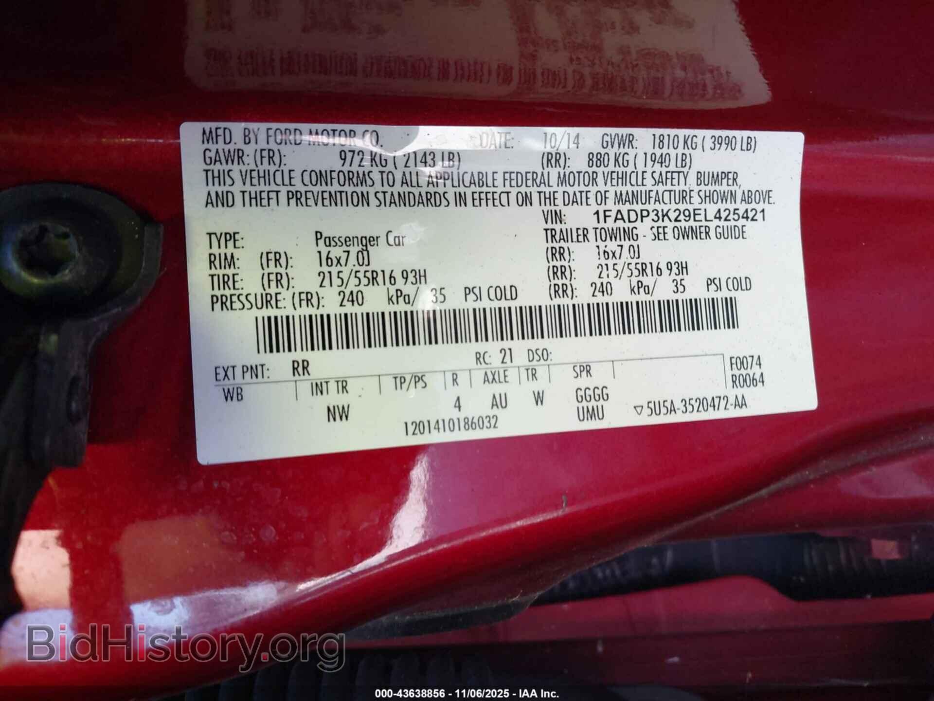 2014 FORD FOCUS - VIN: 1FADP3K29EL425421 - Фото 9