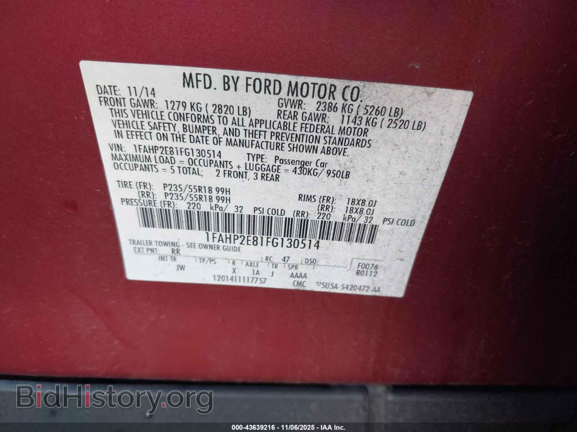 2015 FORD TAURUS - VIN: 1FAHP2E81FG130514 - Фото 9