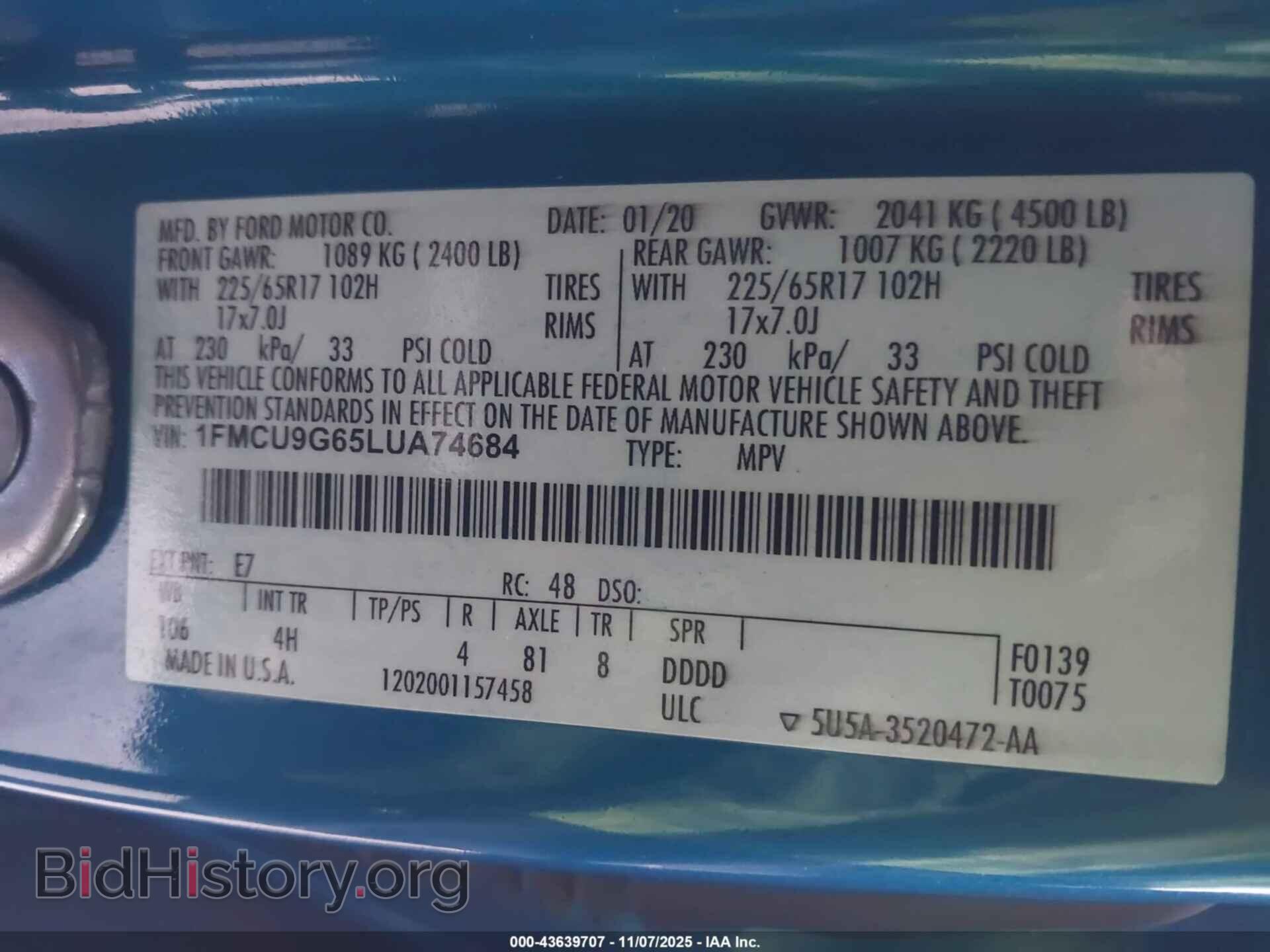 2020 FORD ESCAPE - VIN: 1FMCU9G65LUA74684 - Фото 9