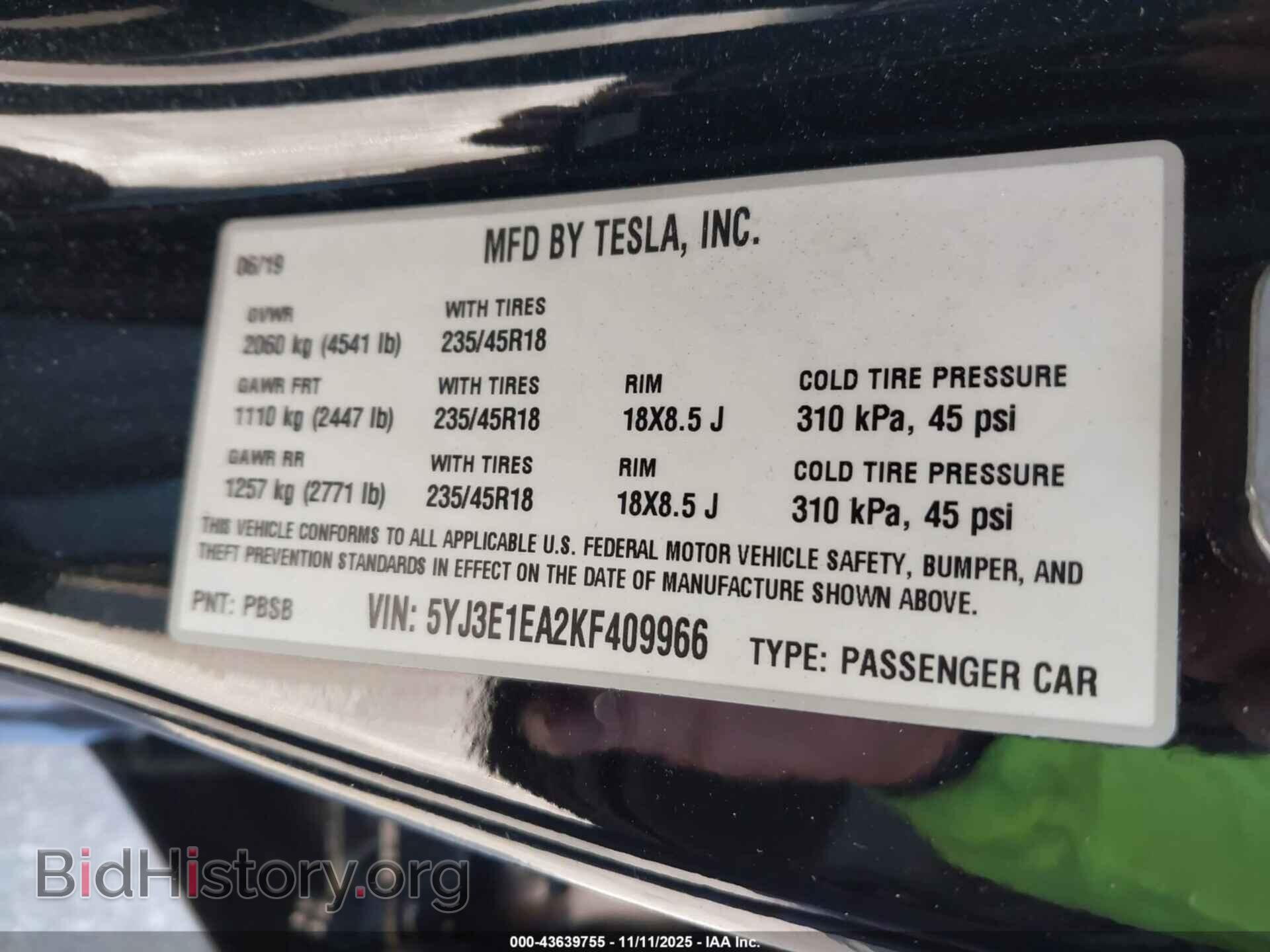 2019 TESLA MODEL 3 - VIN: 5YJ3E1EA2KF409966 - Фото 9