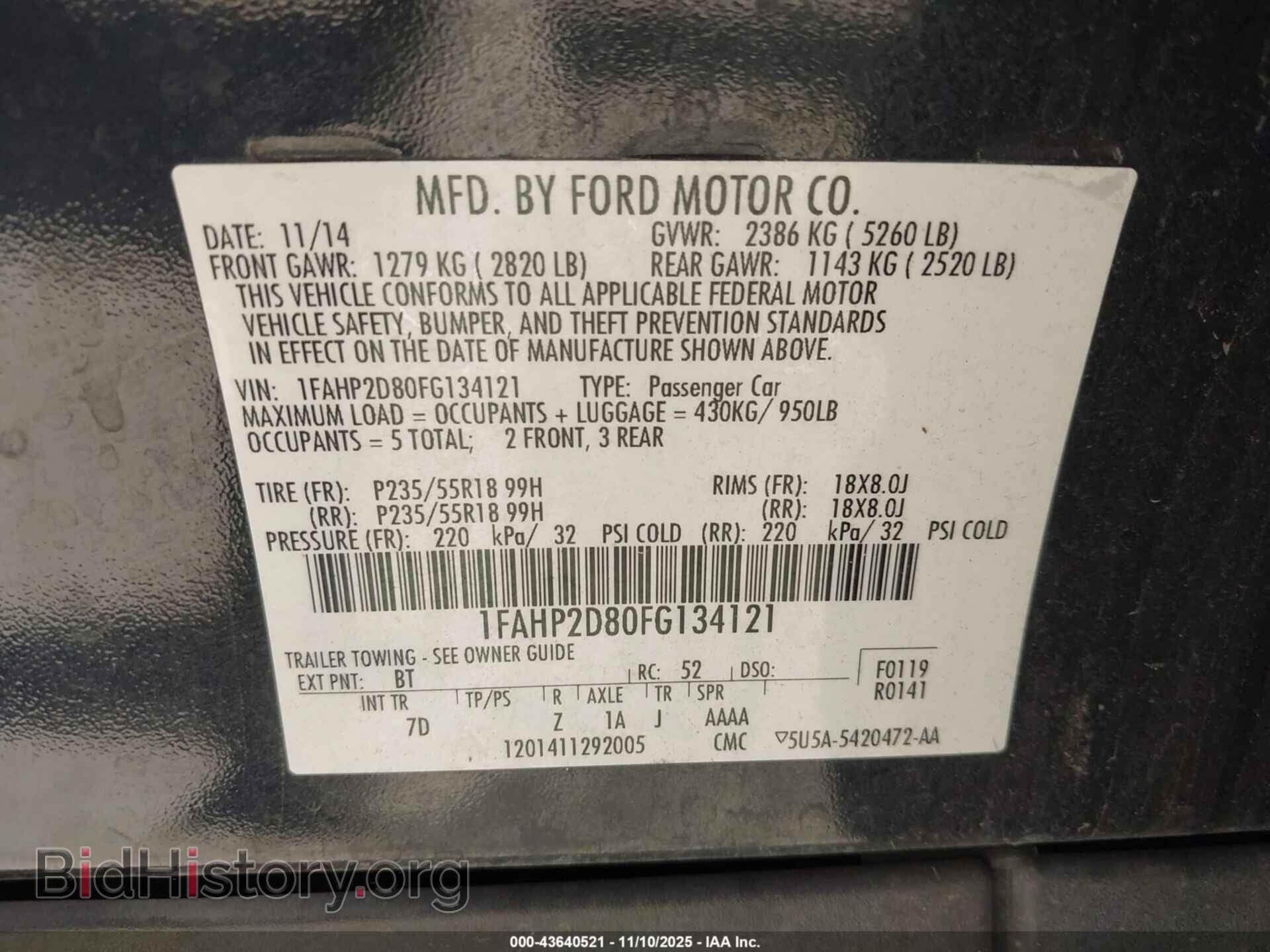 2015 FORD TAURUS - VIN: 1FAHP2D80FG134121 - Фото 9