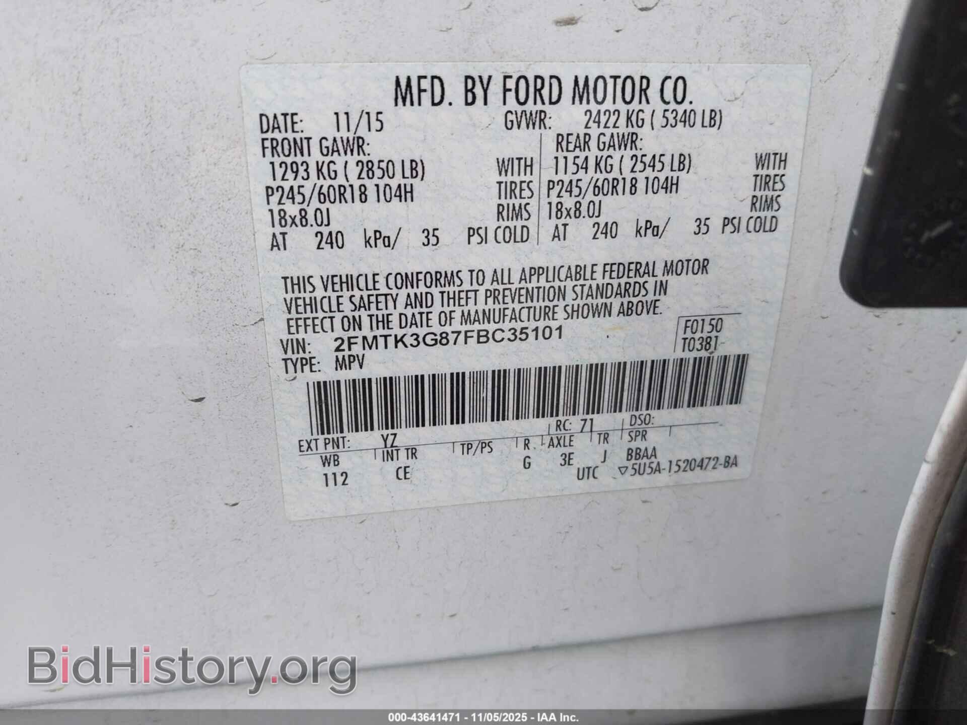 2015 FORD EDGE - VIN: 2FMTK3G87FBC35101 - Photo 9