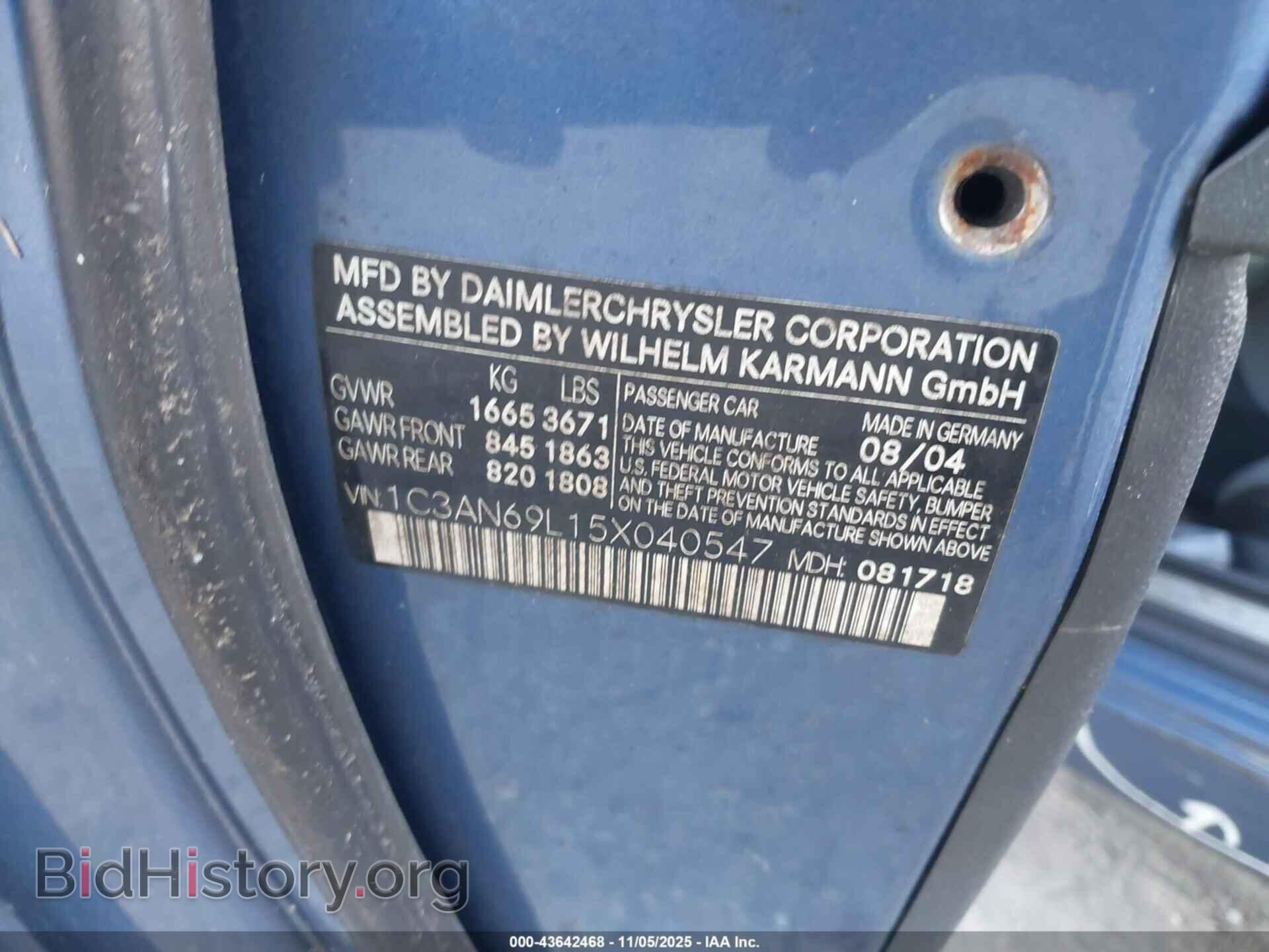 2005 CHRYSLER CROSSFIRE - VIN: 1C3AN69L15X040547 - Фото 9