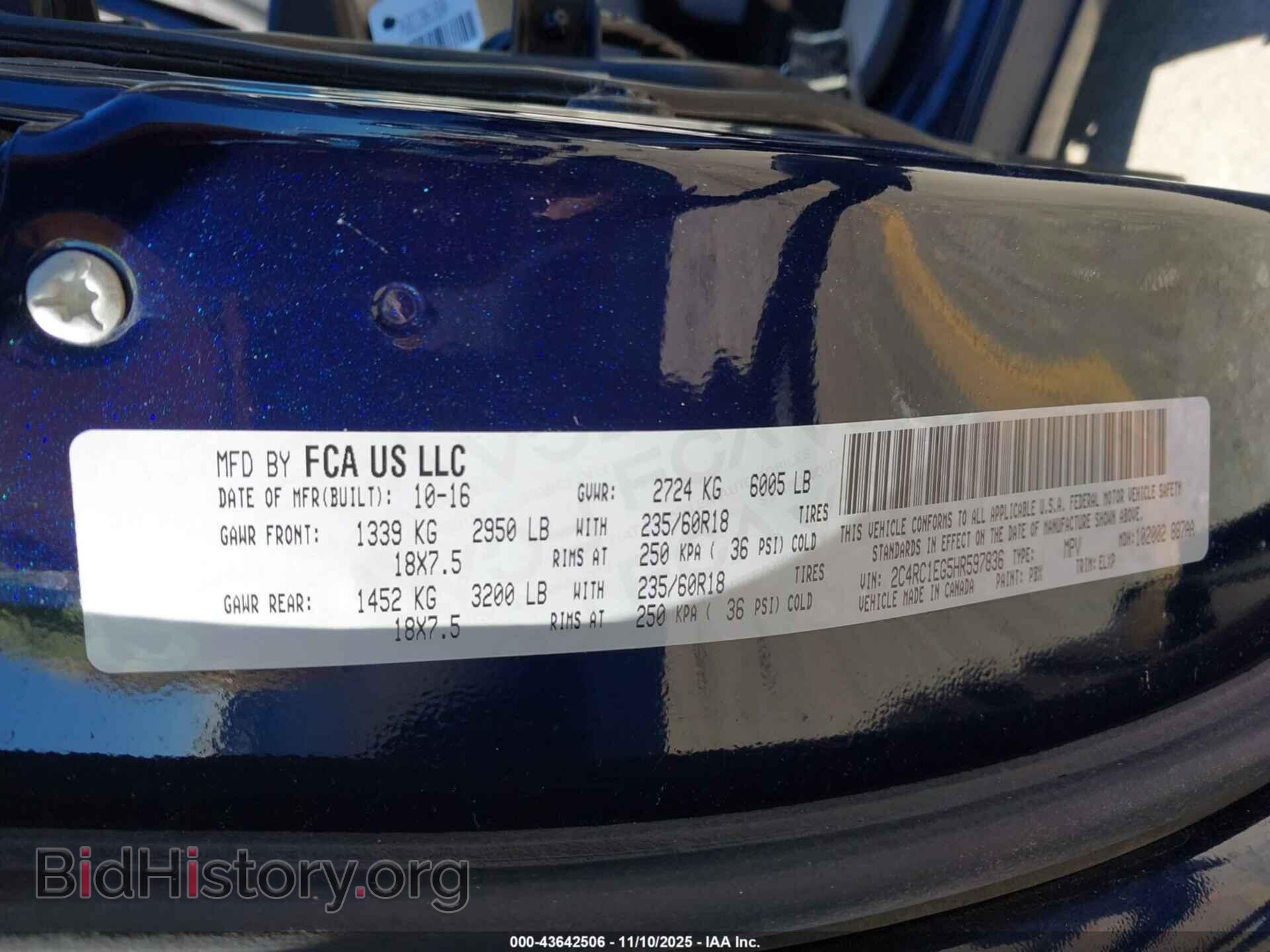2017 CHRYSLER PACIFICA - VIN: 2C4RC1EG5HR597836 - Фото 9