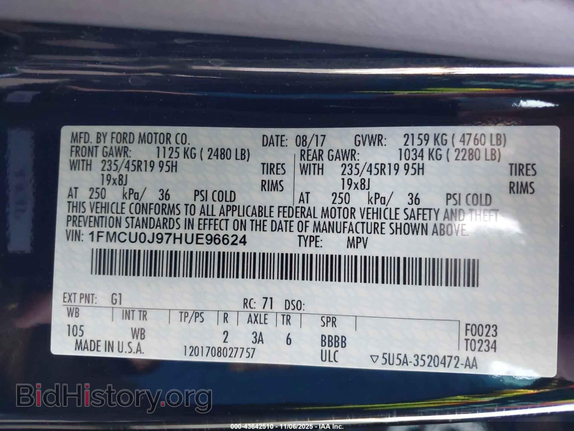 2017 FORD ESCAPE - VIN: 1FMCU0J97HUE96624 - Фото 9