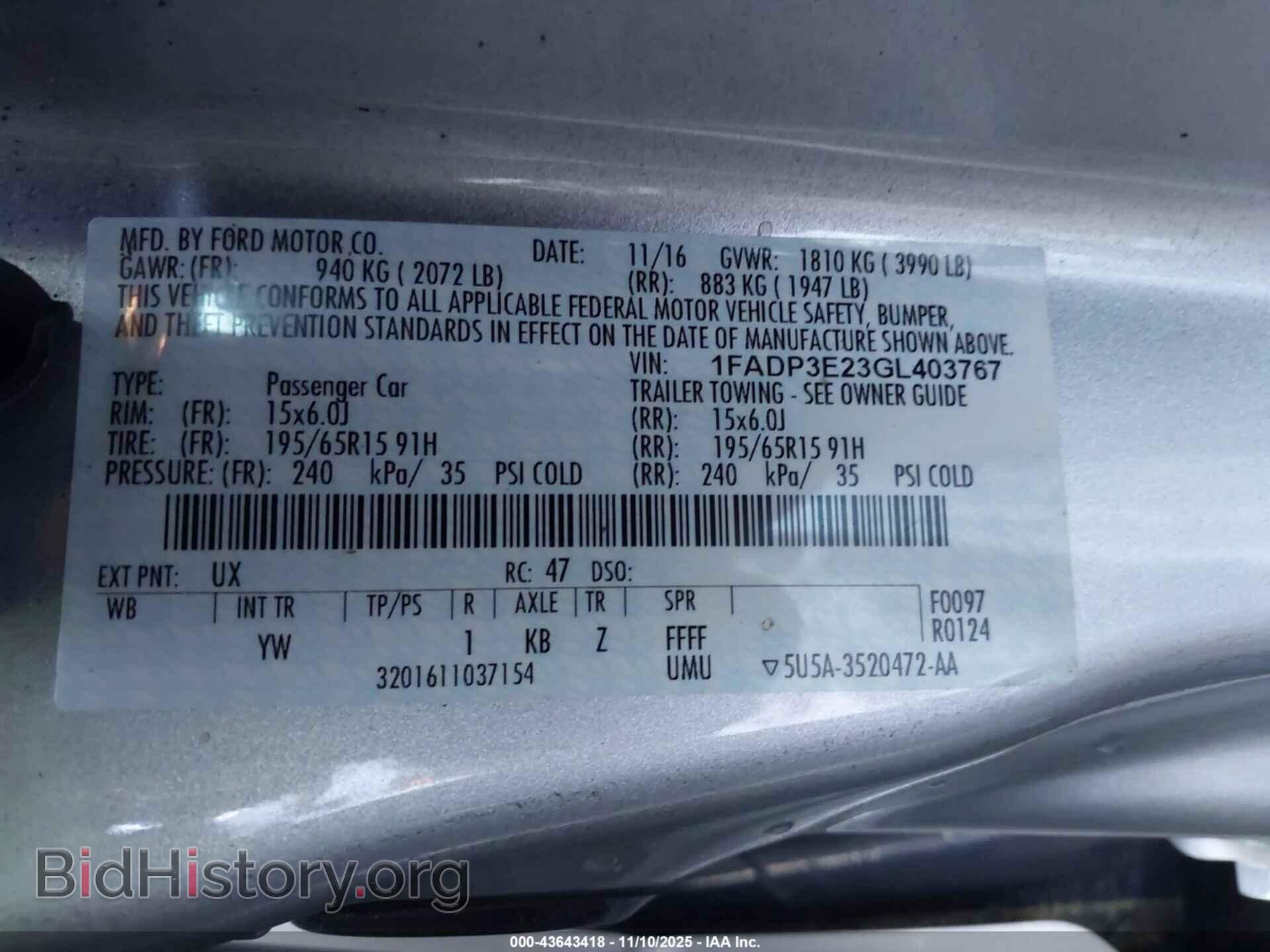 2016 FORD FOCUS - VIN: 1FADP3E23GL403767 - Фото 9