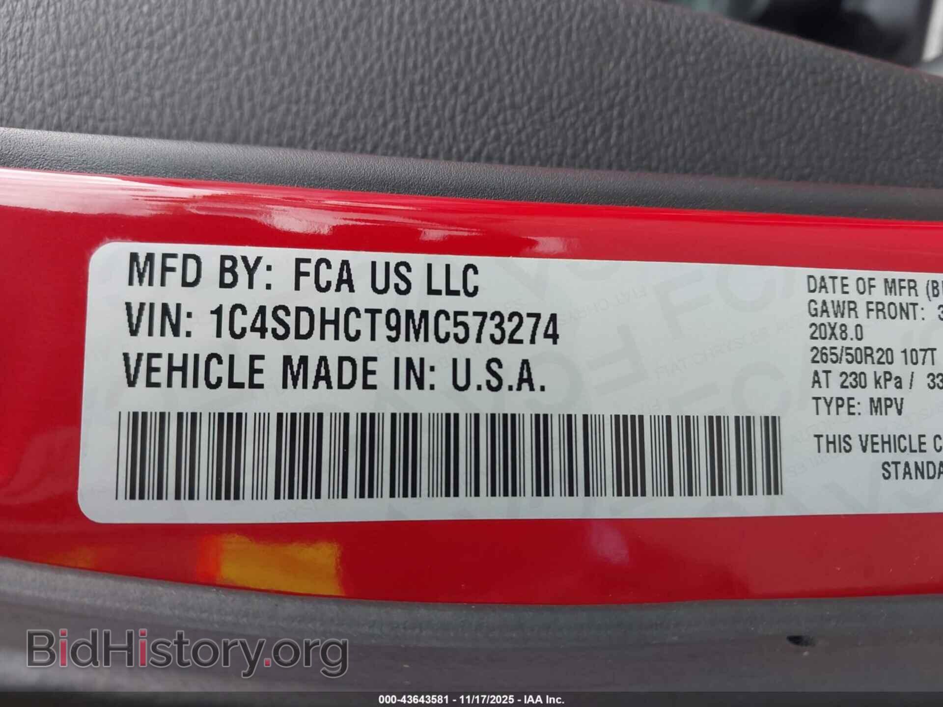2021 DODGE DURANGO - VIN: 1C4SDHCT9MC573274 - Photo 9