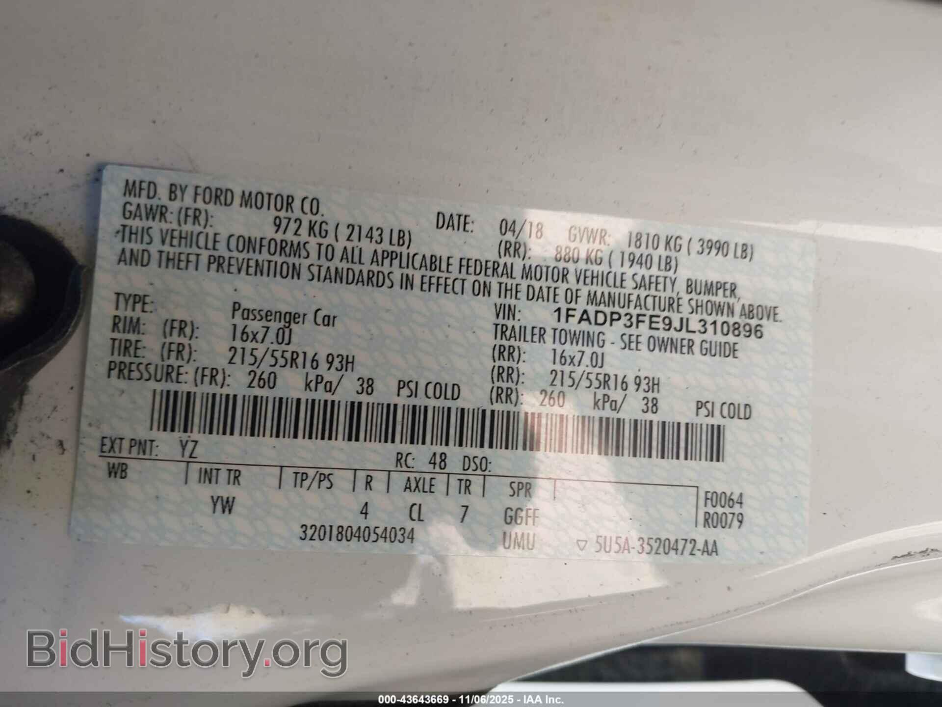 2018 FORD FOCUS - VIN: 1FADP3FE9JL310896 - Фото 9