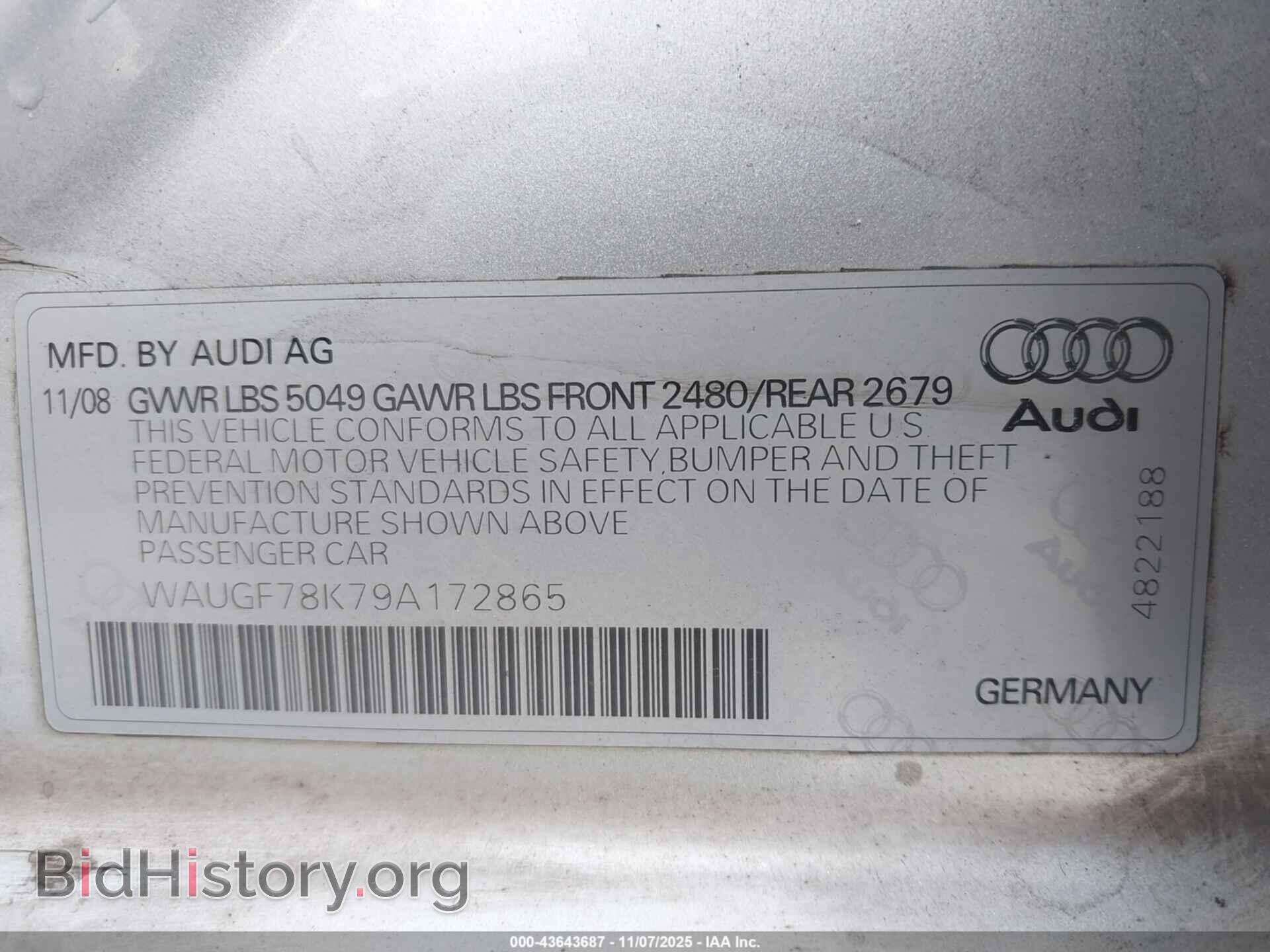 2009 AUDI A4 - VIN: WAUGF78K79A172865 - Фото 9