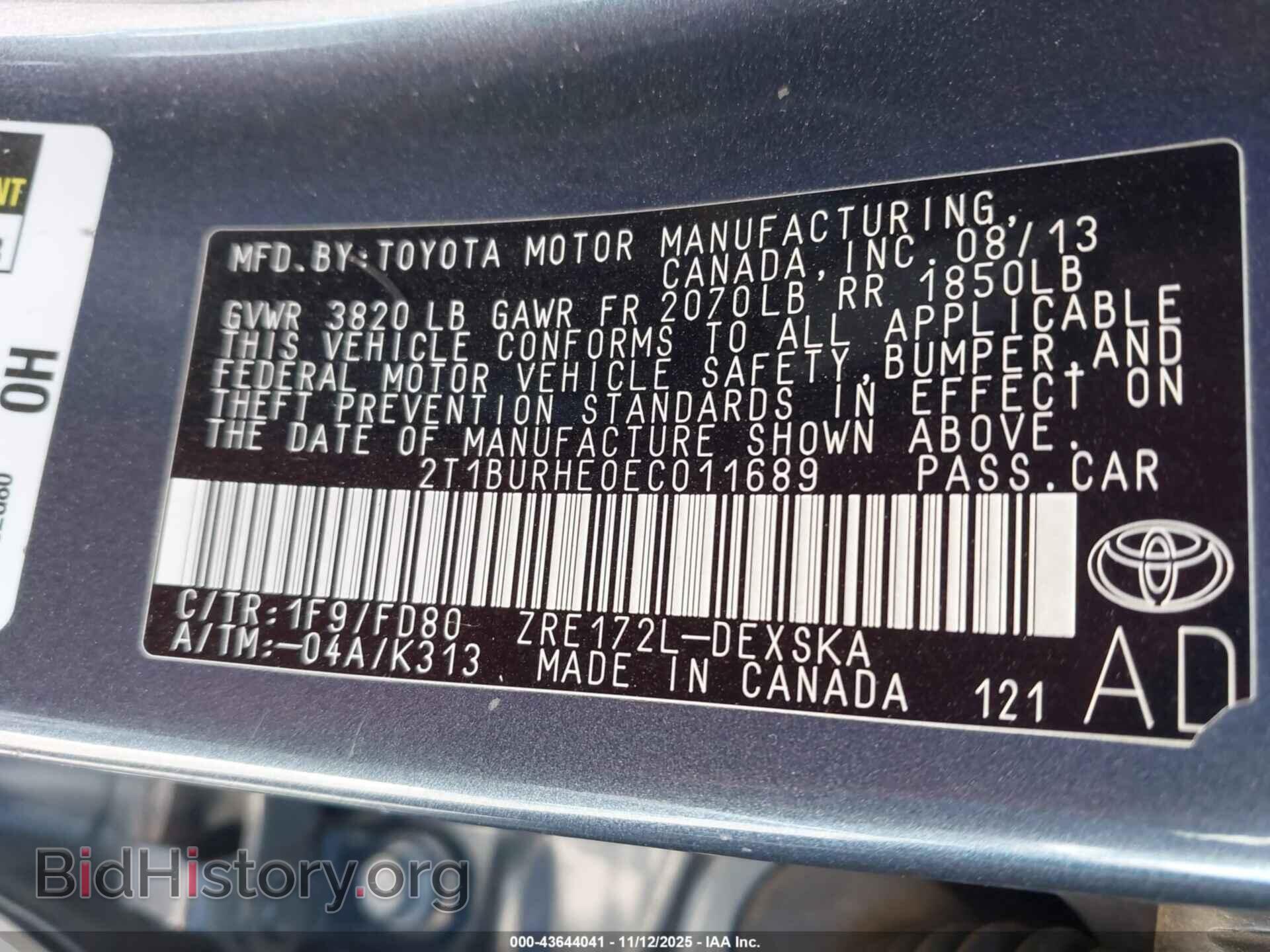 2014 TOYOTA COROLLA - VIN: 2T1BURHE0EC011689 - Фото 9