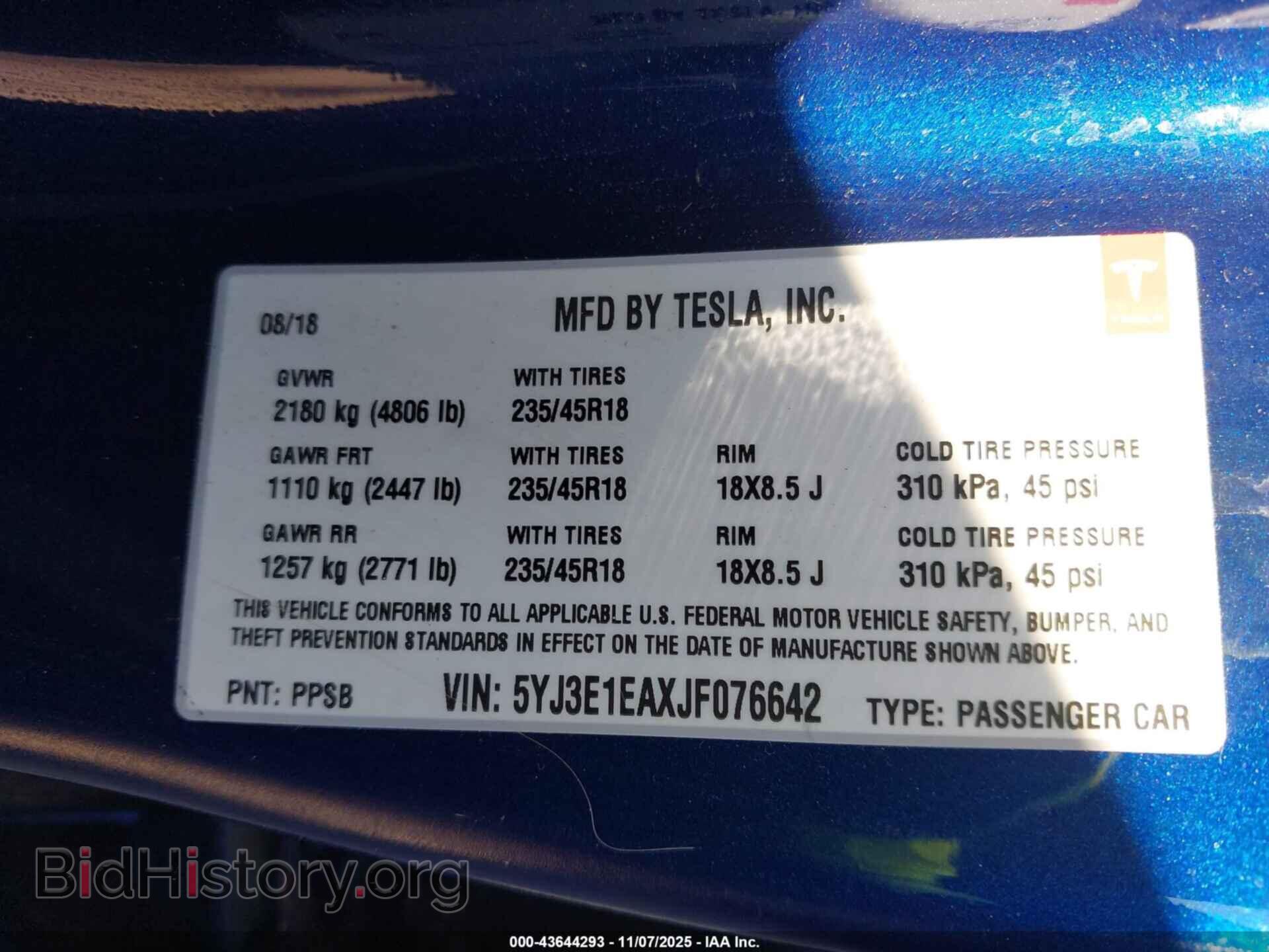 2018 TESLA MODEL 3 - VIN: 5YJ3E1EAXJF076642 - Фото 9
