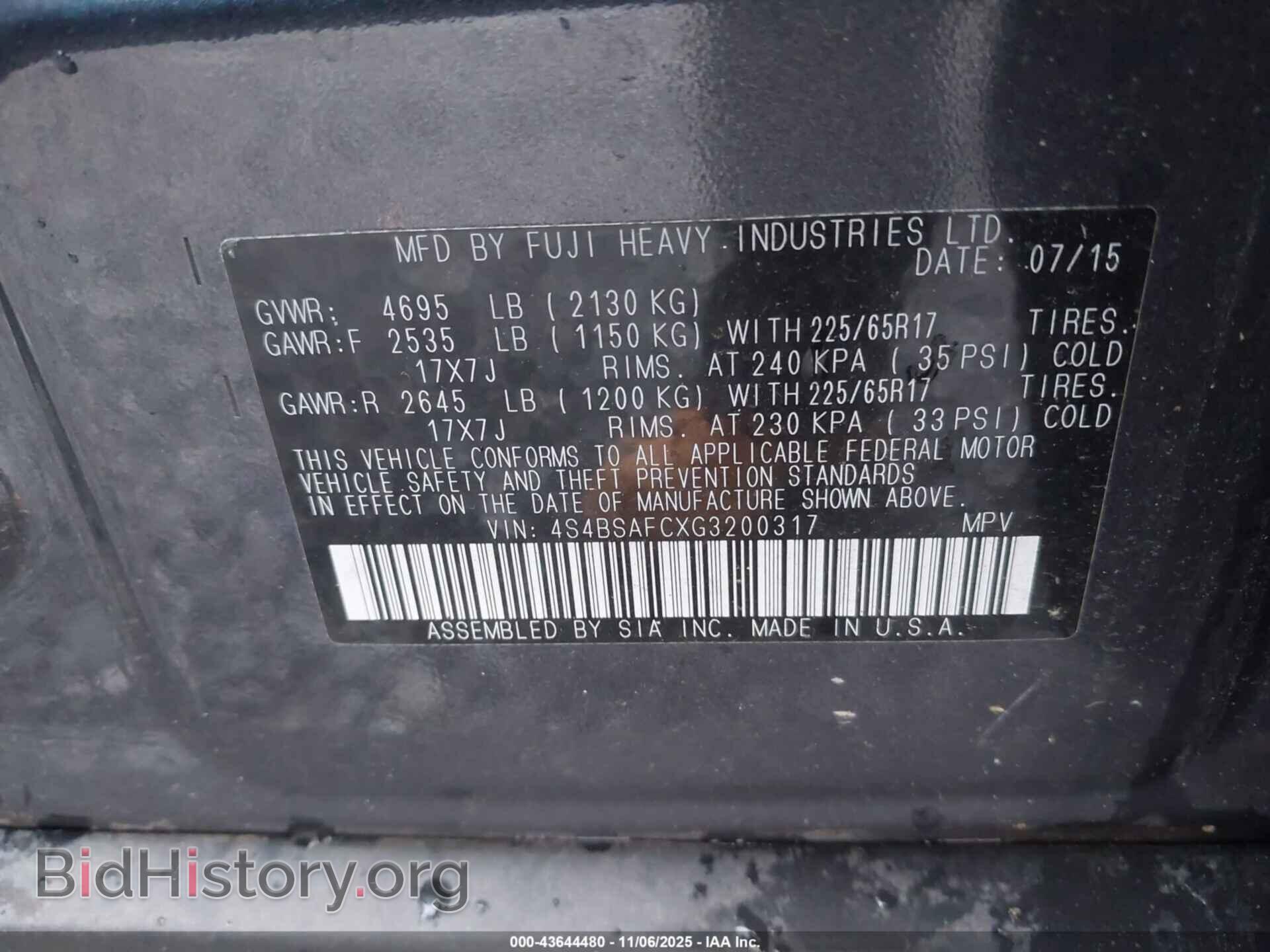 2016 SUBARU OUTBACK - VIN: 4S4BSAFCXG3200317 - Фото 9