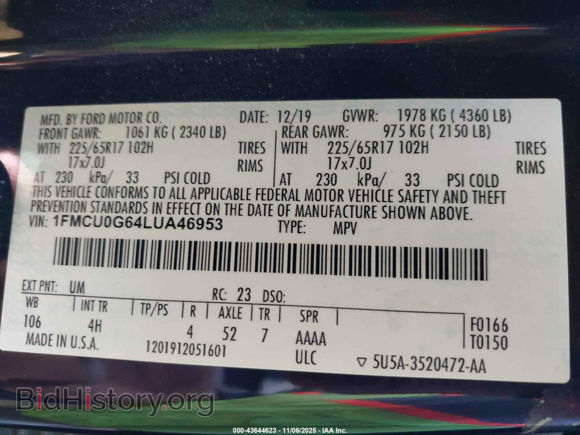2020 FORD ESCAPE - VIN: 1FMCU0G64LUA46953 - Photo 9