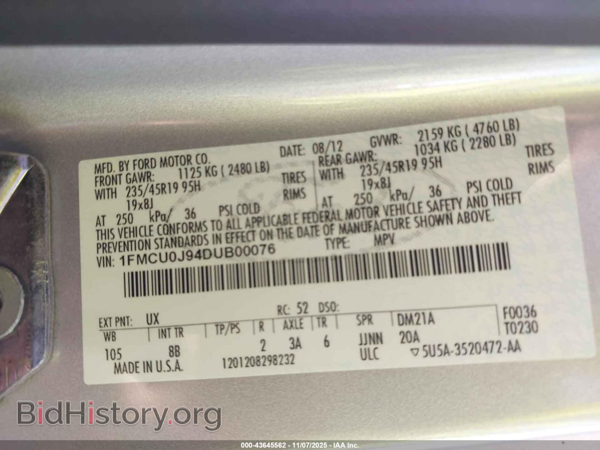 2013 FORD ESCAPE - VIN: 1FMCU0J94DUB00076 - Фото 9
