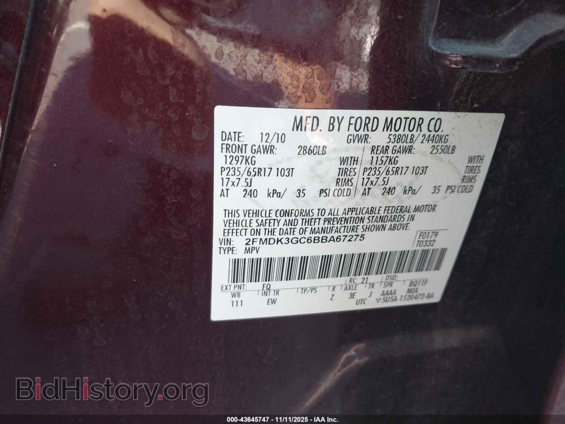 2011 FORD EDGE - VIN: 2FMDK3GC6BBA67275 - Фото 9