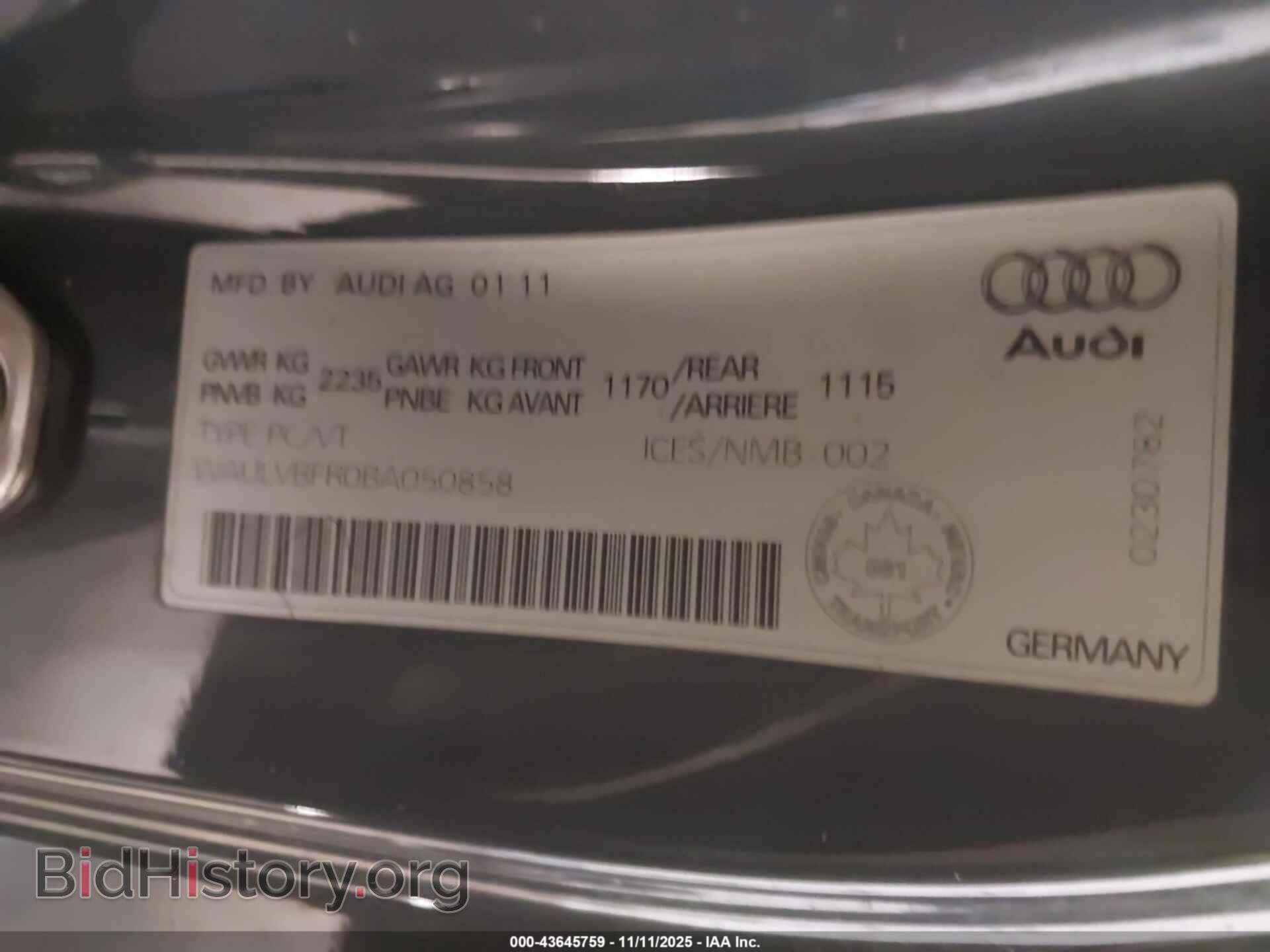 2011 AUDI S5 - VIN: WAULVBFR0BA050858 - Фото 9