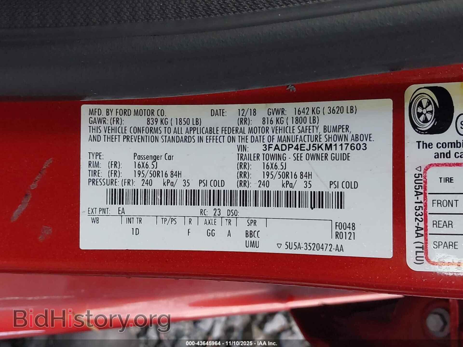 2019 FORD FIESTA - VIN: 3FADP4EJ5KM117603 - Фото 9