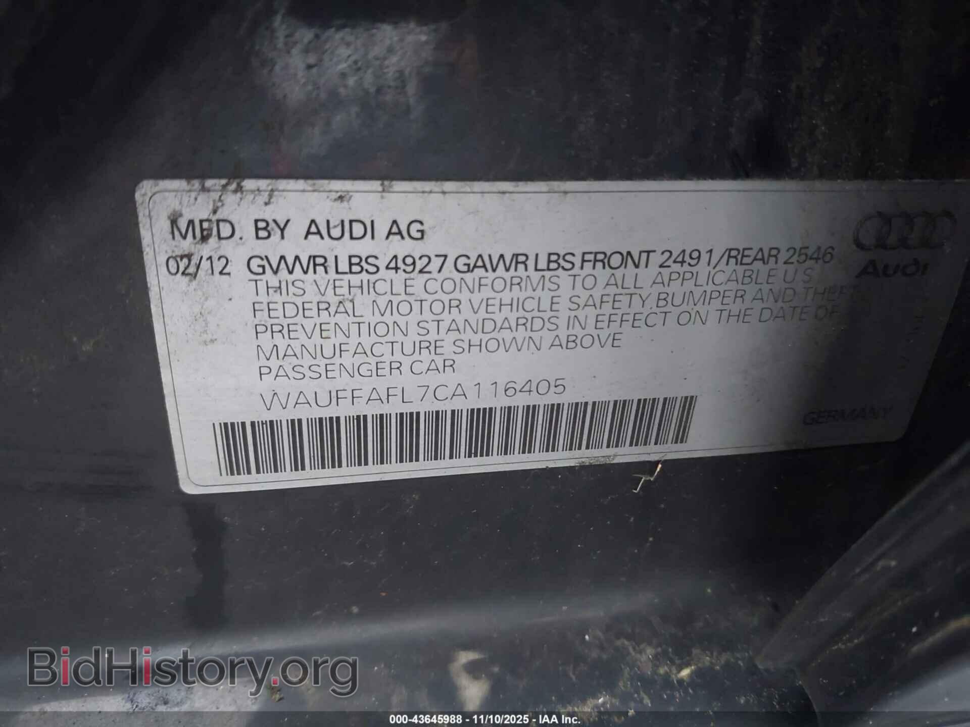 2012 AUDI A4 - VIN: WAUFFAFL7CA116405 - Photo 9