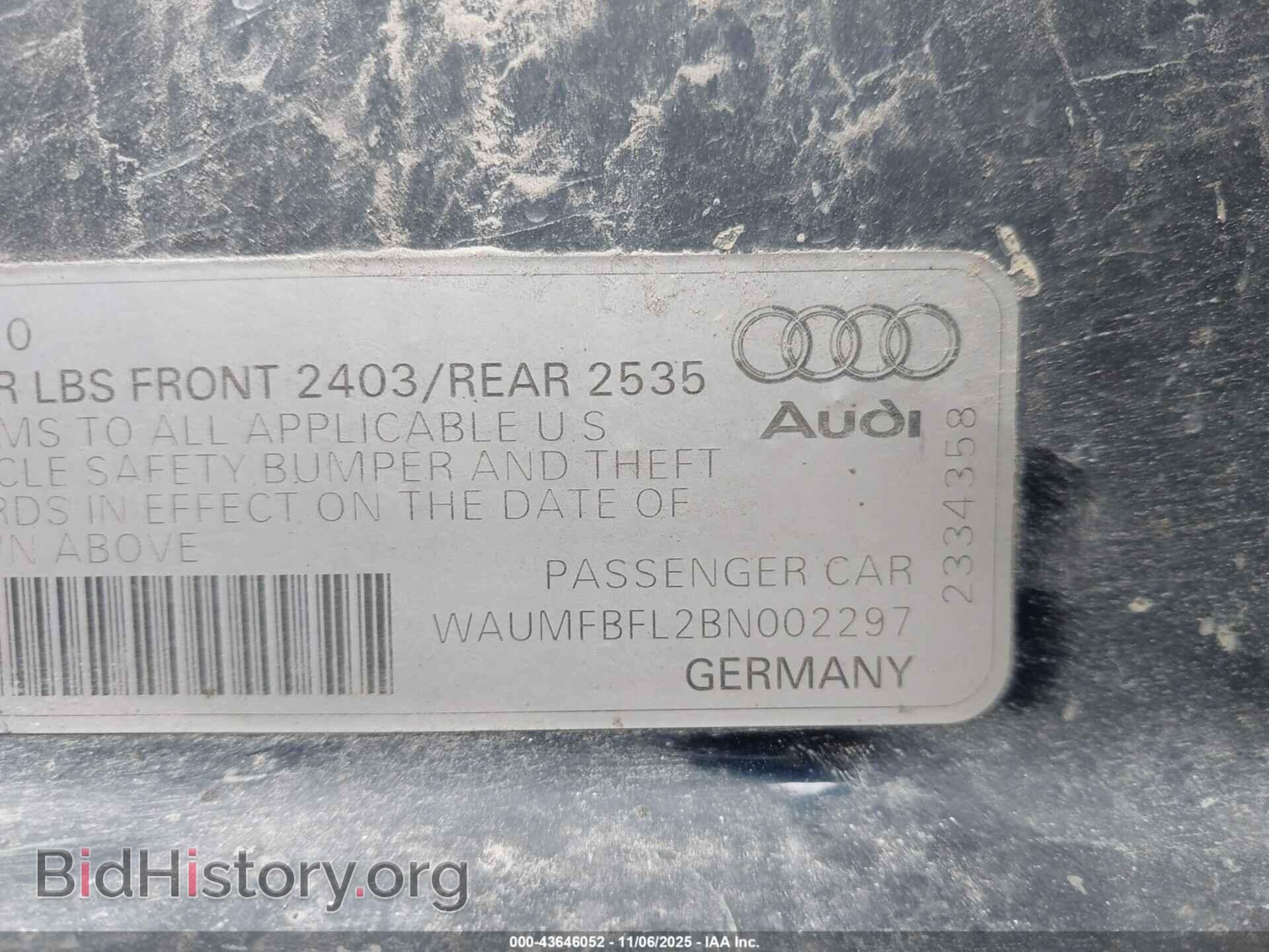 2011 AUDI A4 - VIN: WAUMFBFL2BN002297 - Фото 9