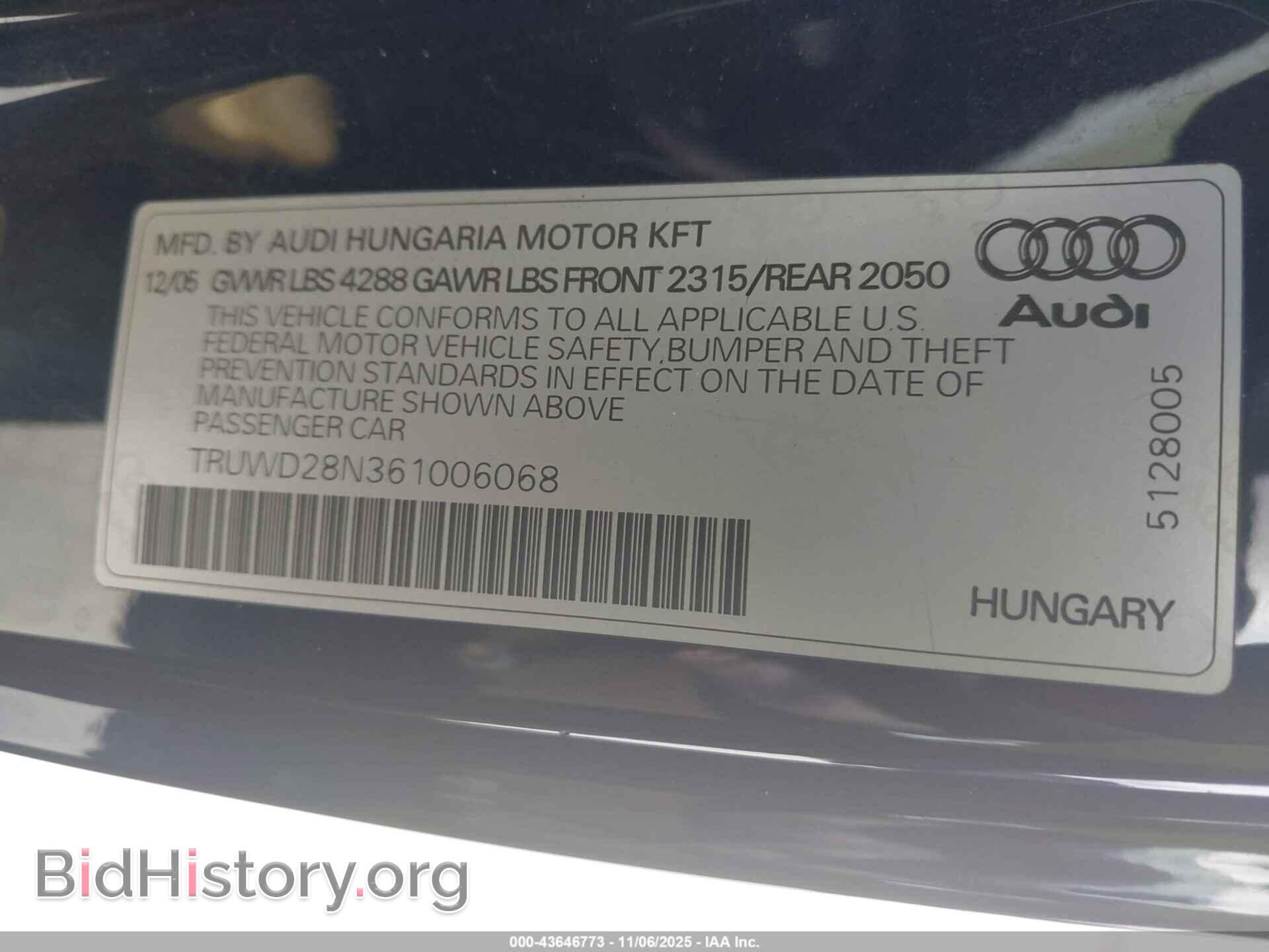 2006 AUDI TT - VIN: TRUWD28N361006068 - Фото 9
