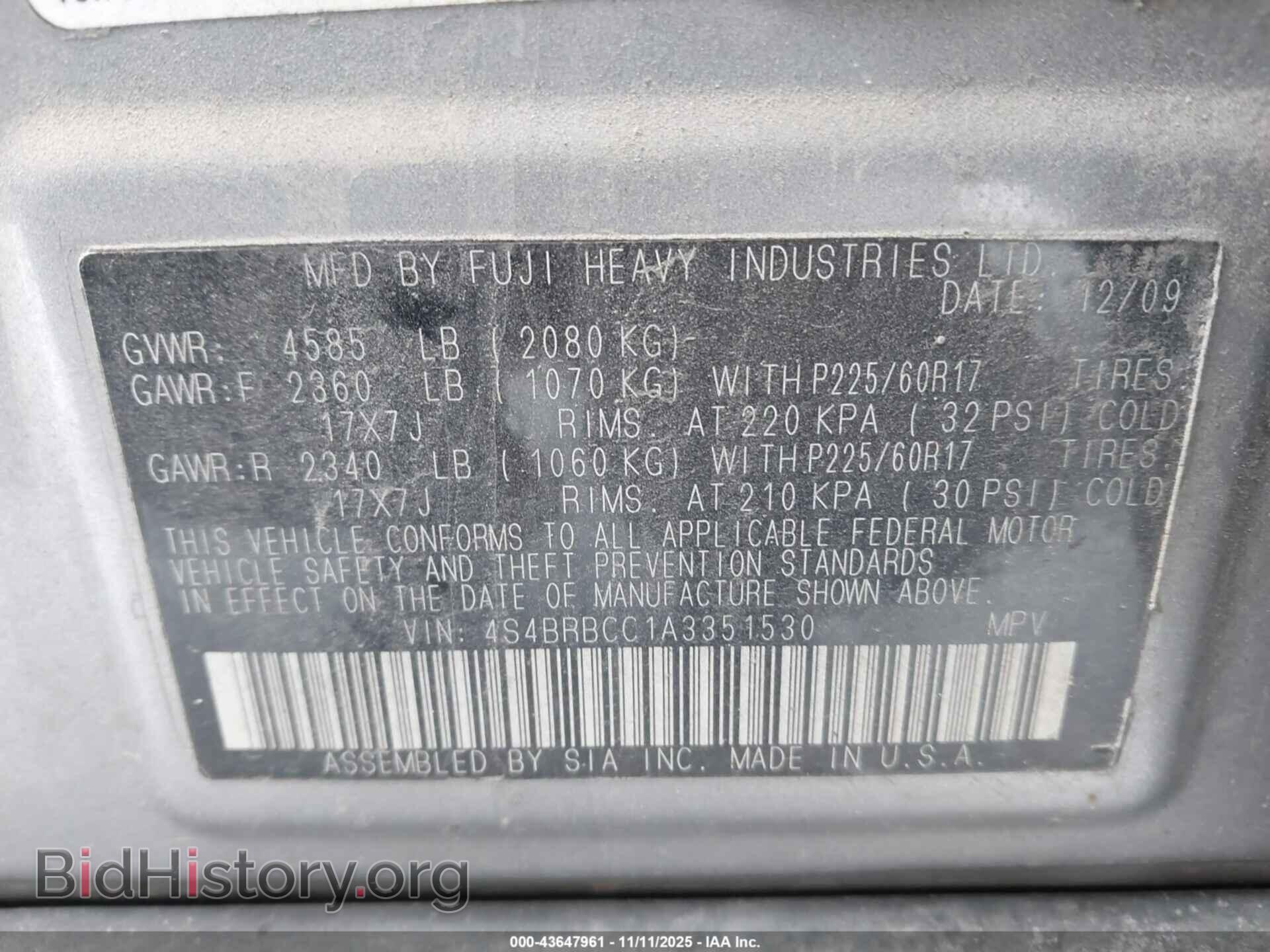2010 SUBARU OUTBACK - VIN: 4S4BRBCC1A3351530 - Фото 9