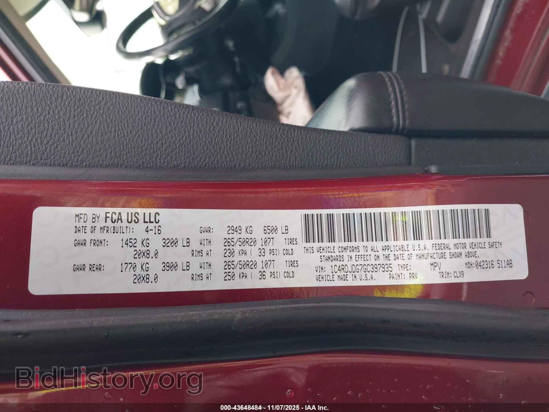 2016 DODGE DURANGO - VIN: 1C4RDJDG7GC397935 - Фото 9