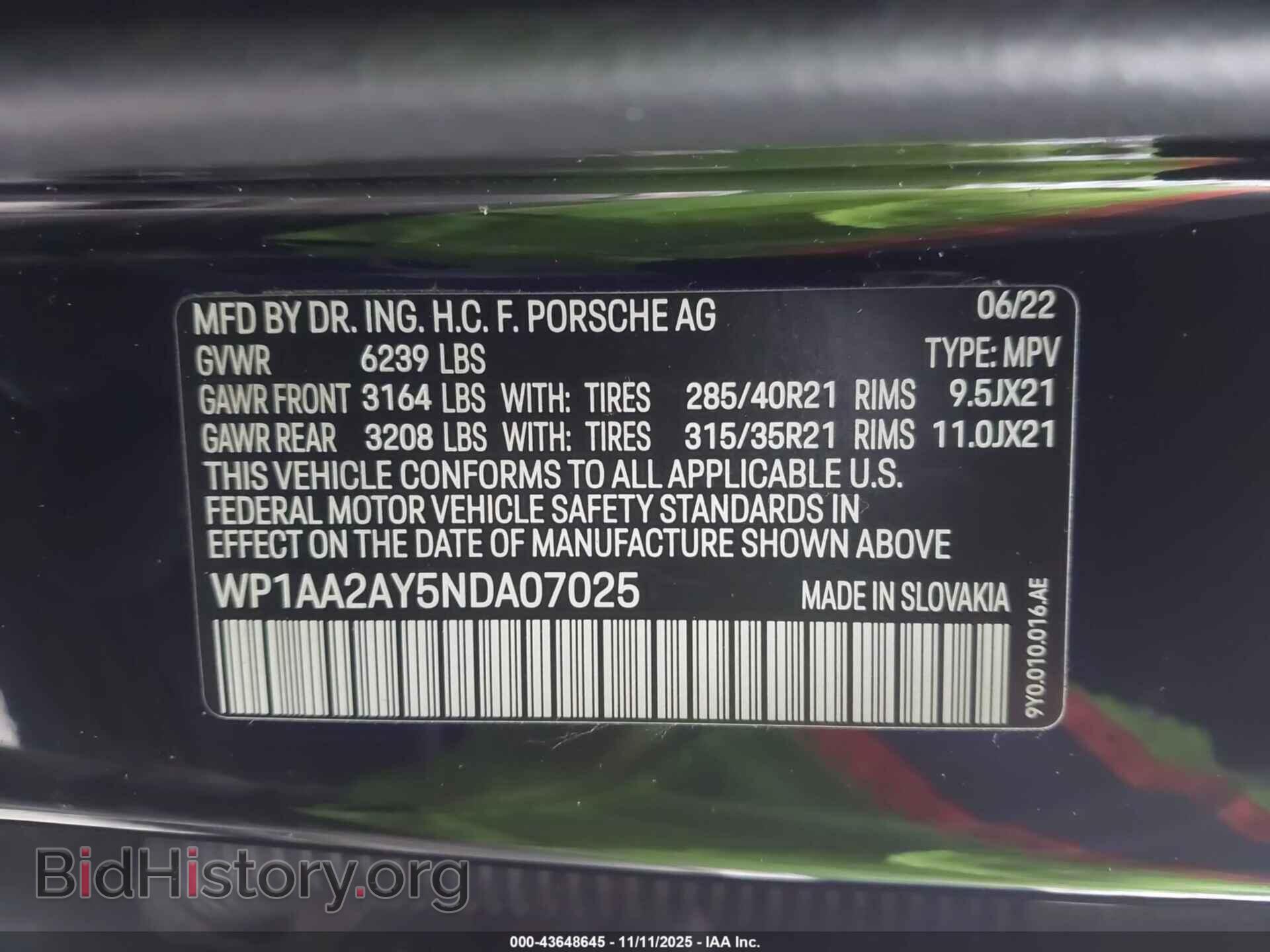 2022 PORSCHE CAYENNE - VIN: WP1AA2AY5NDA07025 - Фото 9