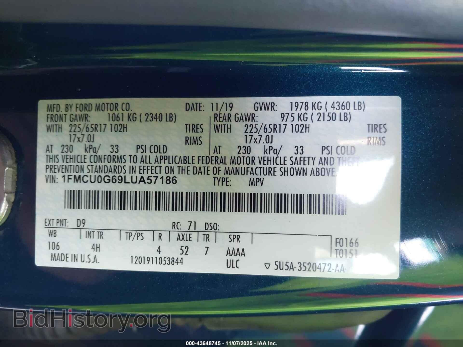 2020 FORD ESCAPE - VIN: 1FMCU0G69LUA57186 - Фото 9
