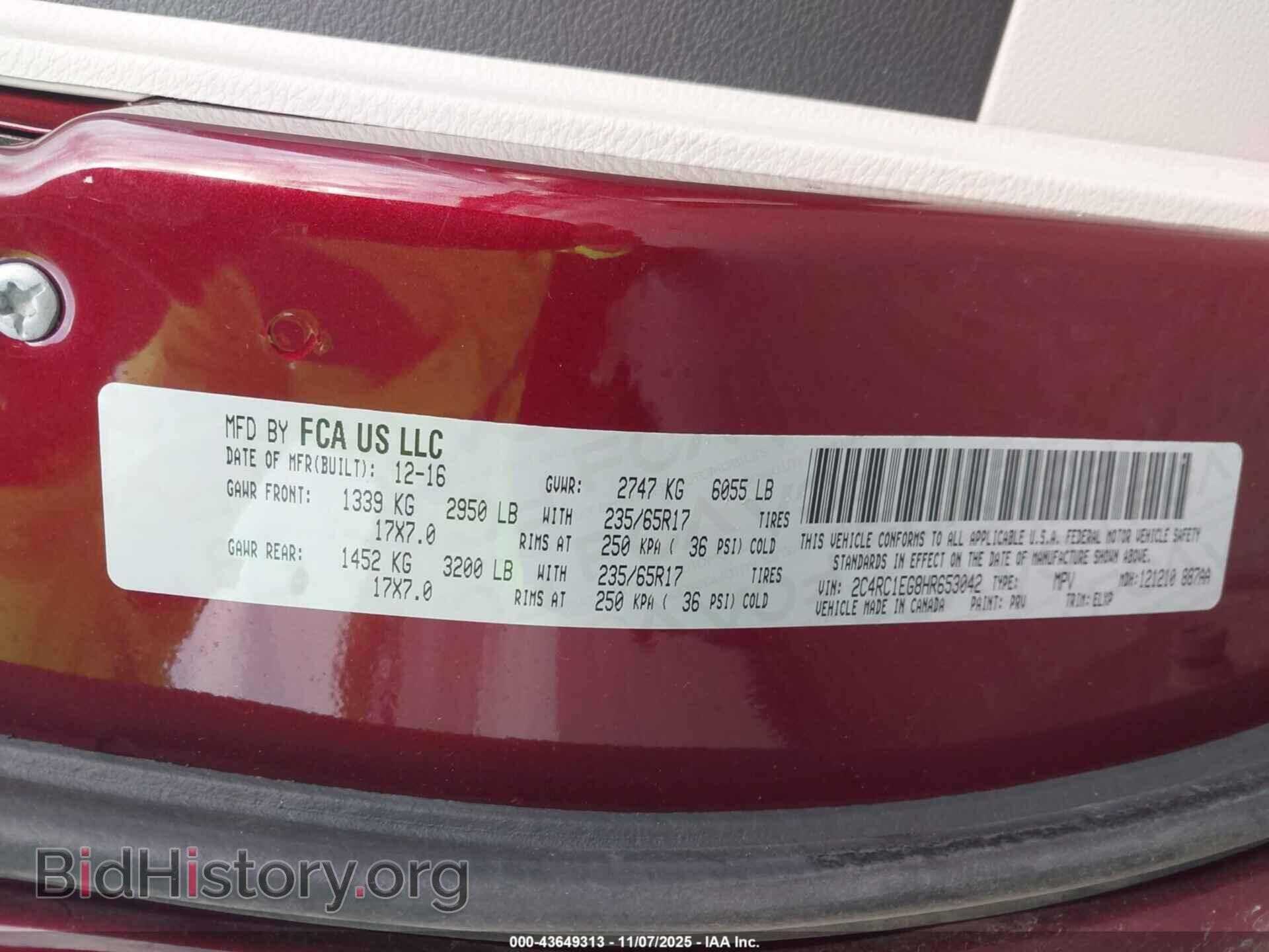 2017 CHRYSLER PACIFICA - VIN: 2C4RC1EG8HR653042 - Фото 9