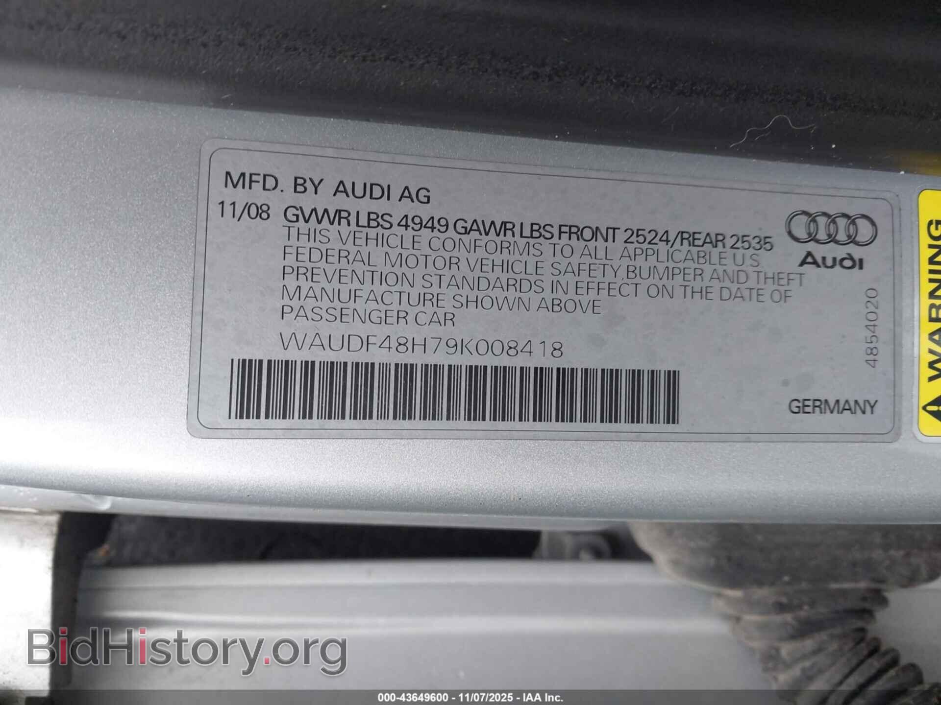 2009 AUDI A4 - VIN: WAUDF48H79K008418 - Фото 9
