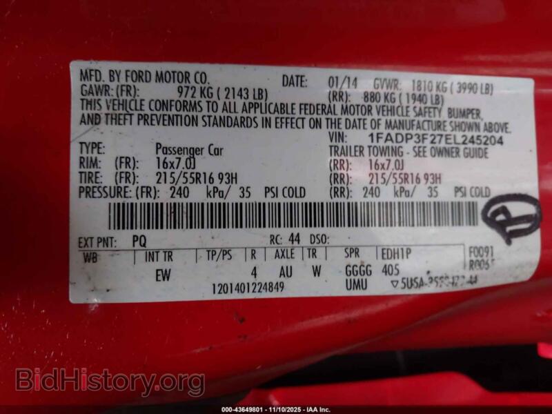 2014 Ford FOCUS (VIN 1FADP3F27EL245204) — фото 9 из 16