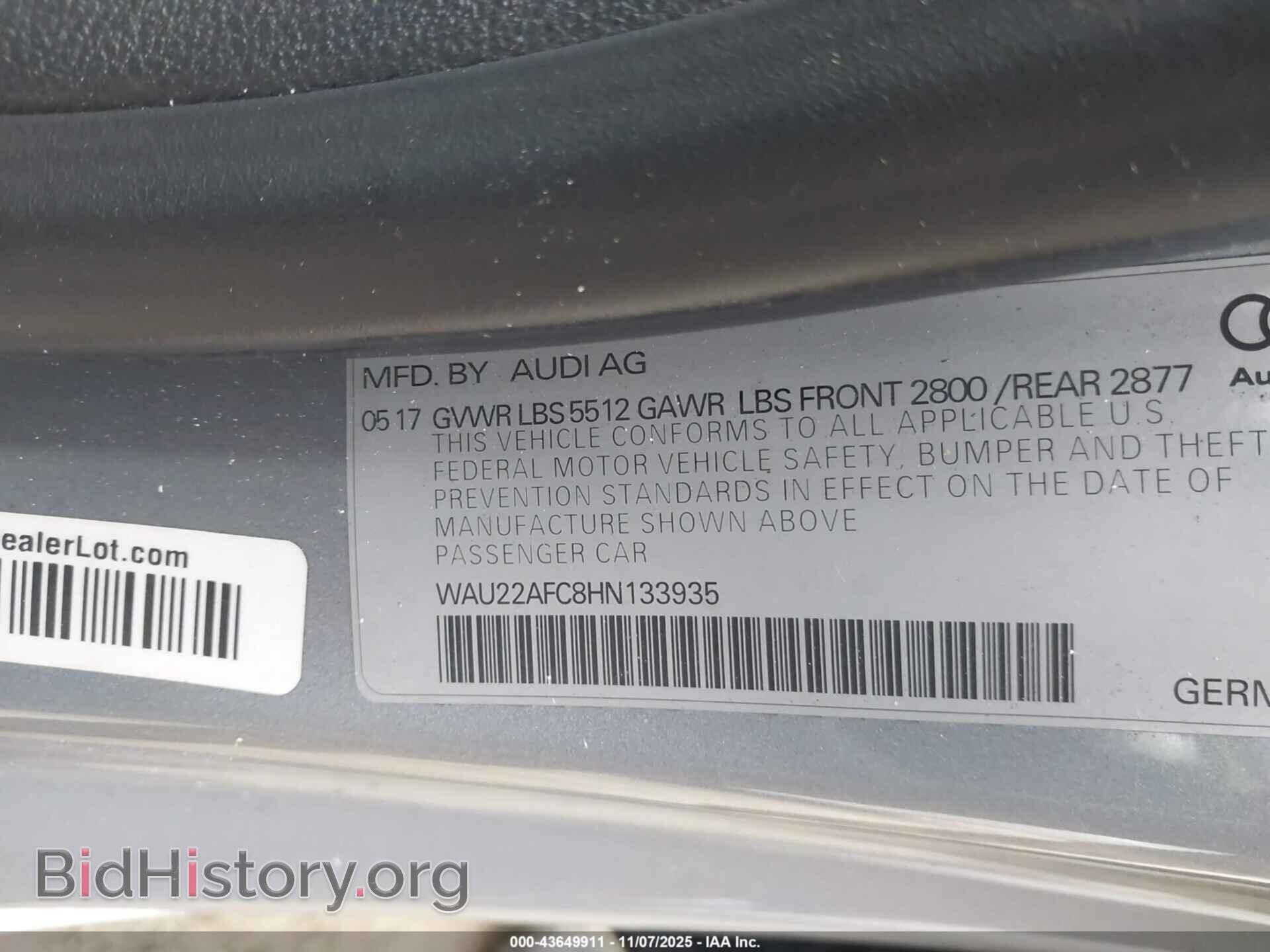 2017 AUDI A7 - VIN: WAU22AFC8HN133935 - Фото 9
