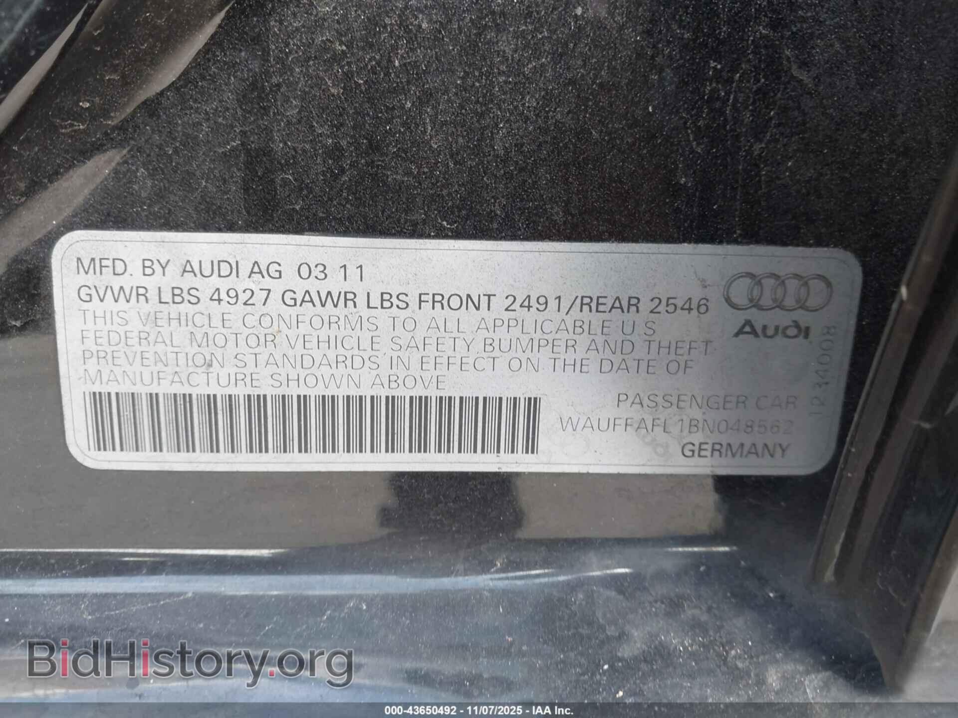 2011 AUDI A4 - VIN: WAUFFAFL1BN048562 - Фото 9