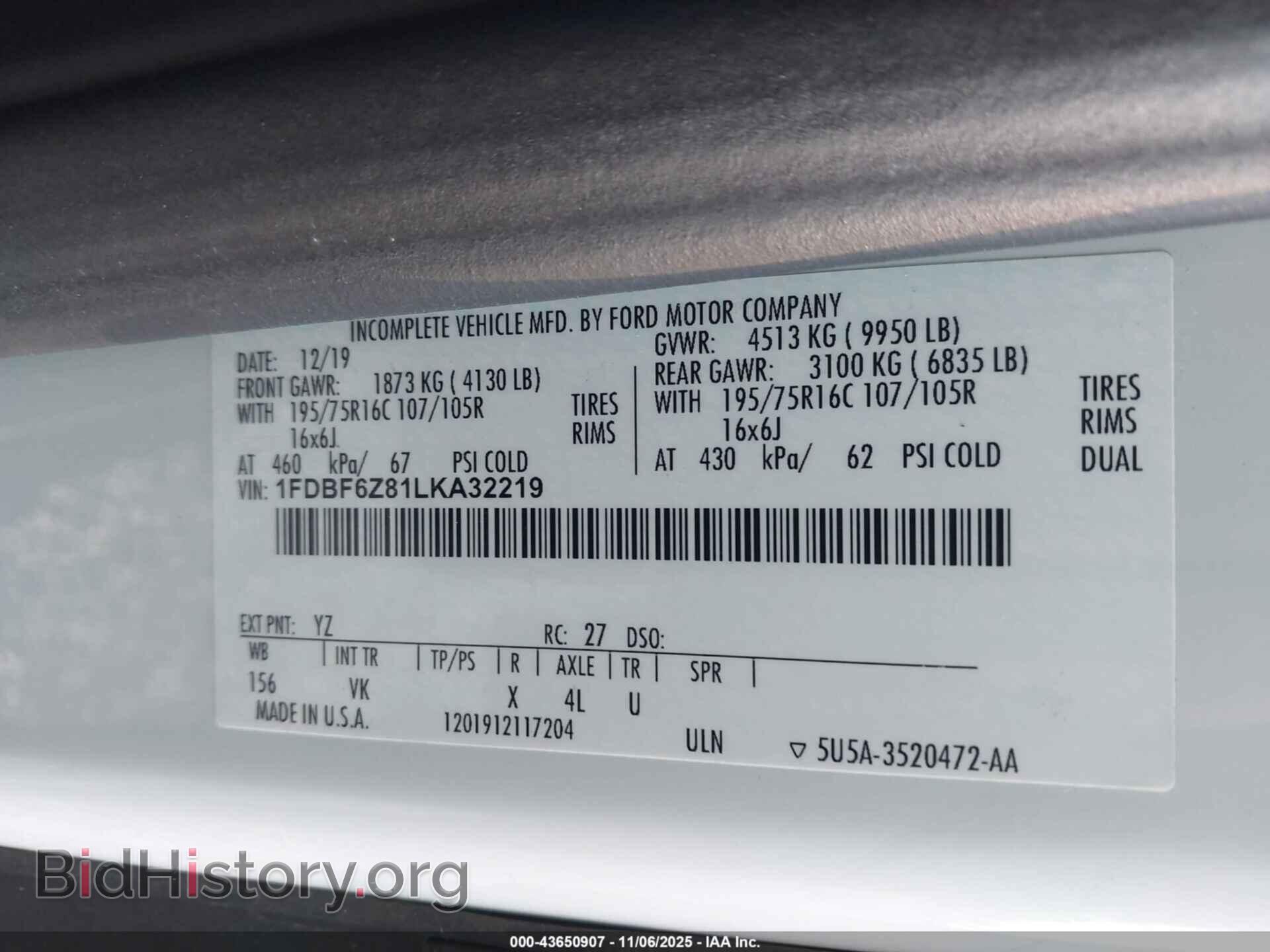 2020 FORD TRANSIT-350 CAB - VIN: 1FDBF6Z81LKA32219 - Фото 9