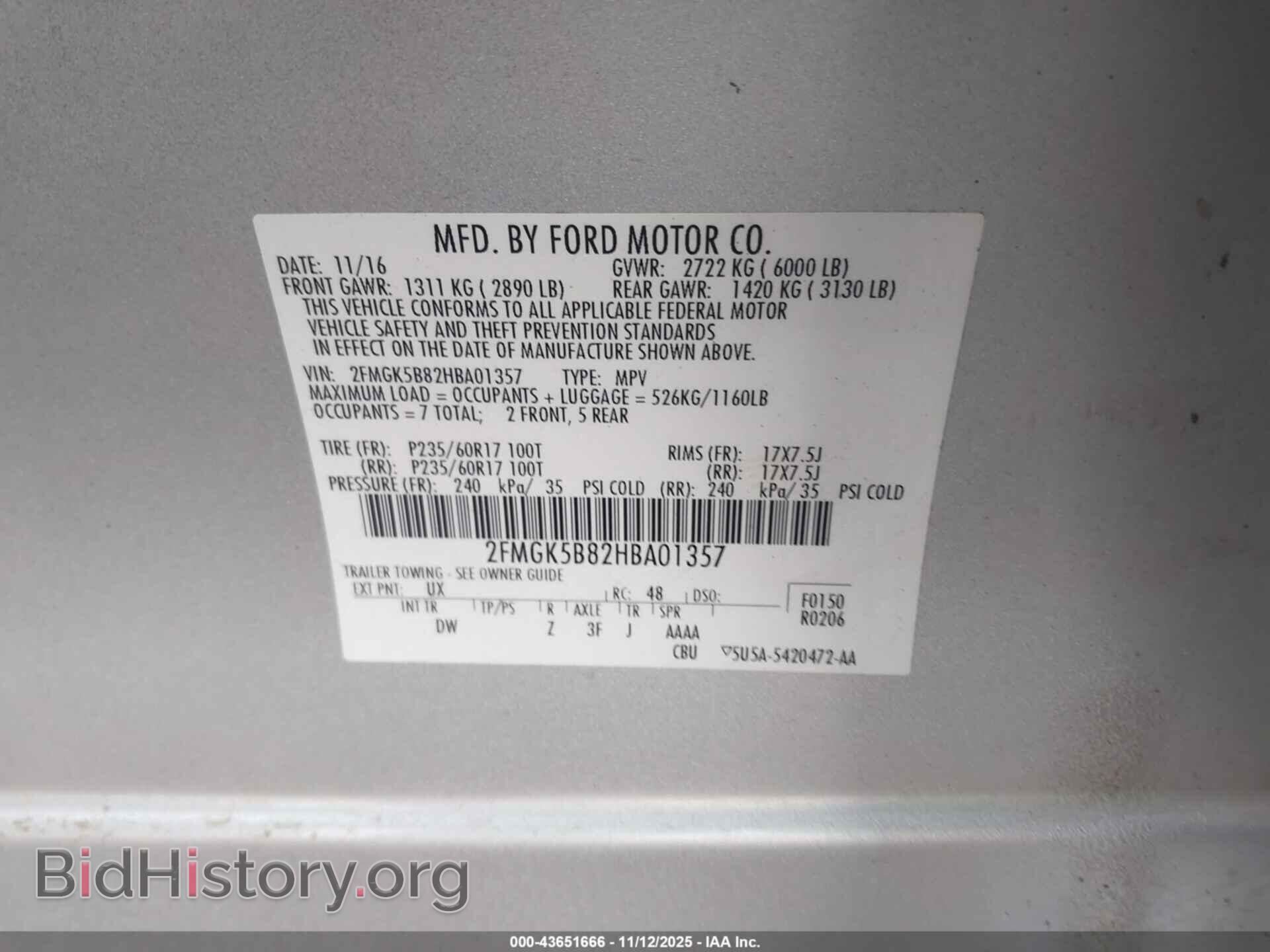 2017 FORD FLEX - VIN: 2FMGK5B82HBA01357 - Photo 9