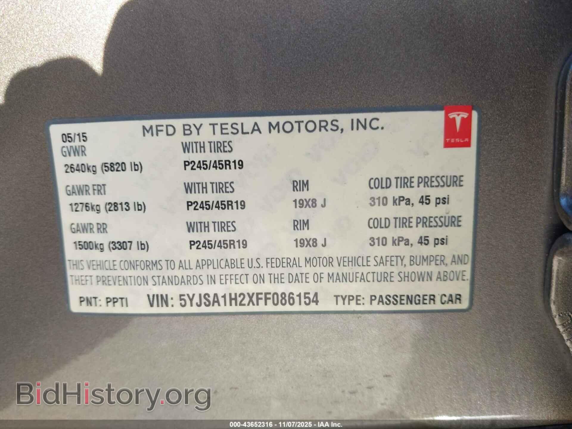 2015 TESLA MODEL S - VIN: 5YJSA1H2XFF086154 - Photo 9