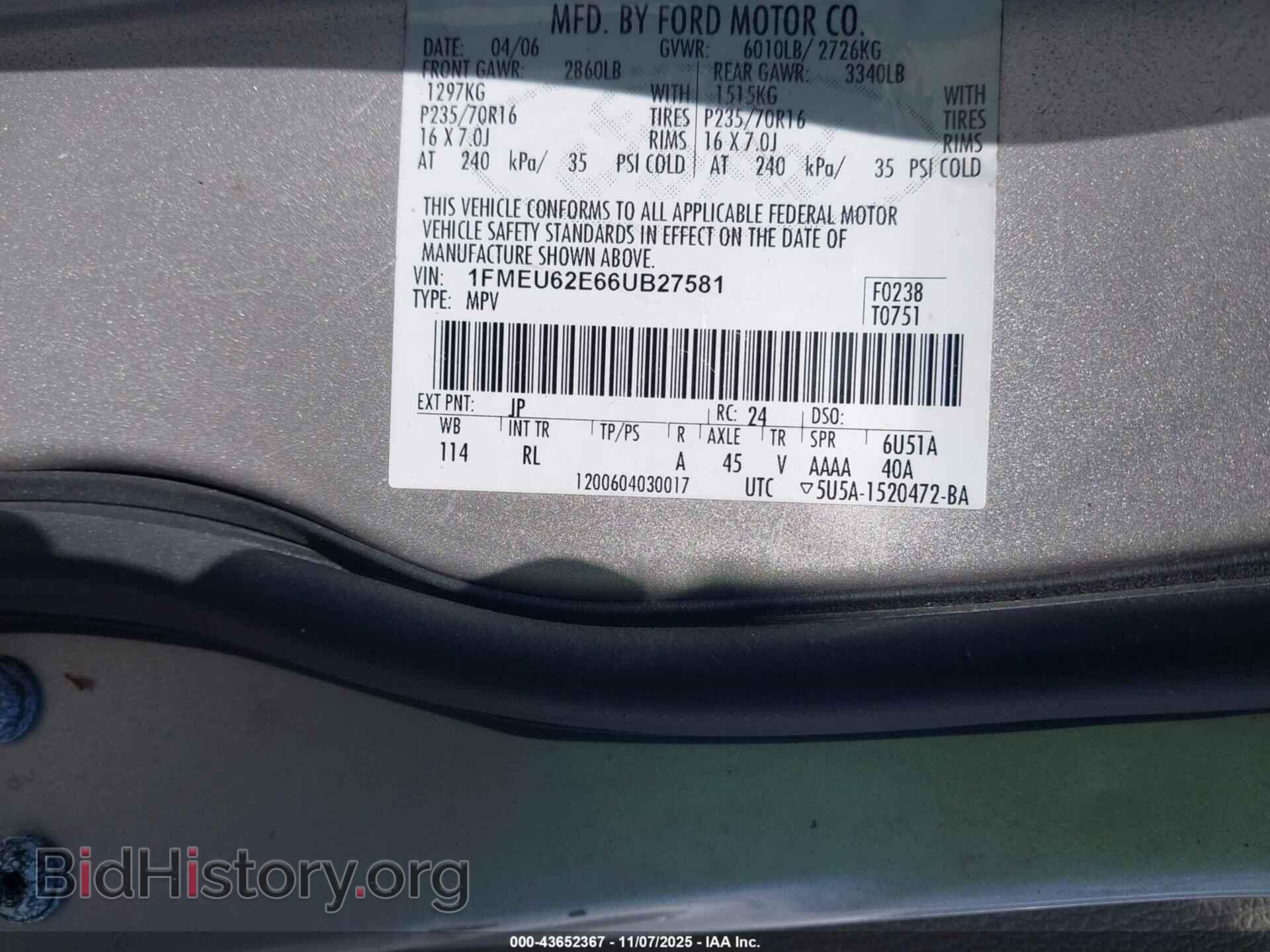 2006 FORD EXPLORER - VIN: 1FMEU62E66UB27581 - Фото 9