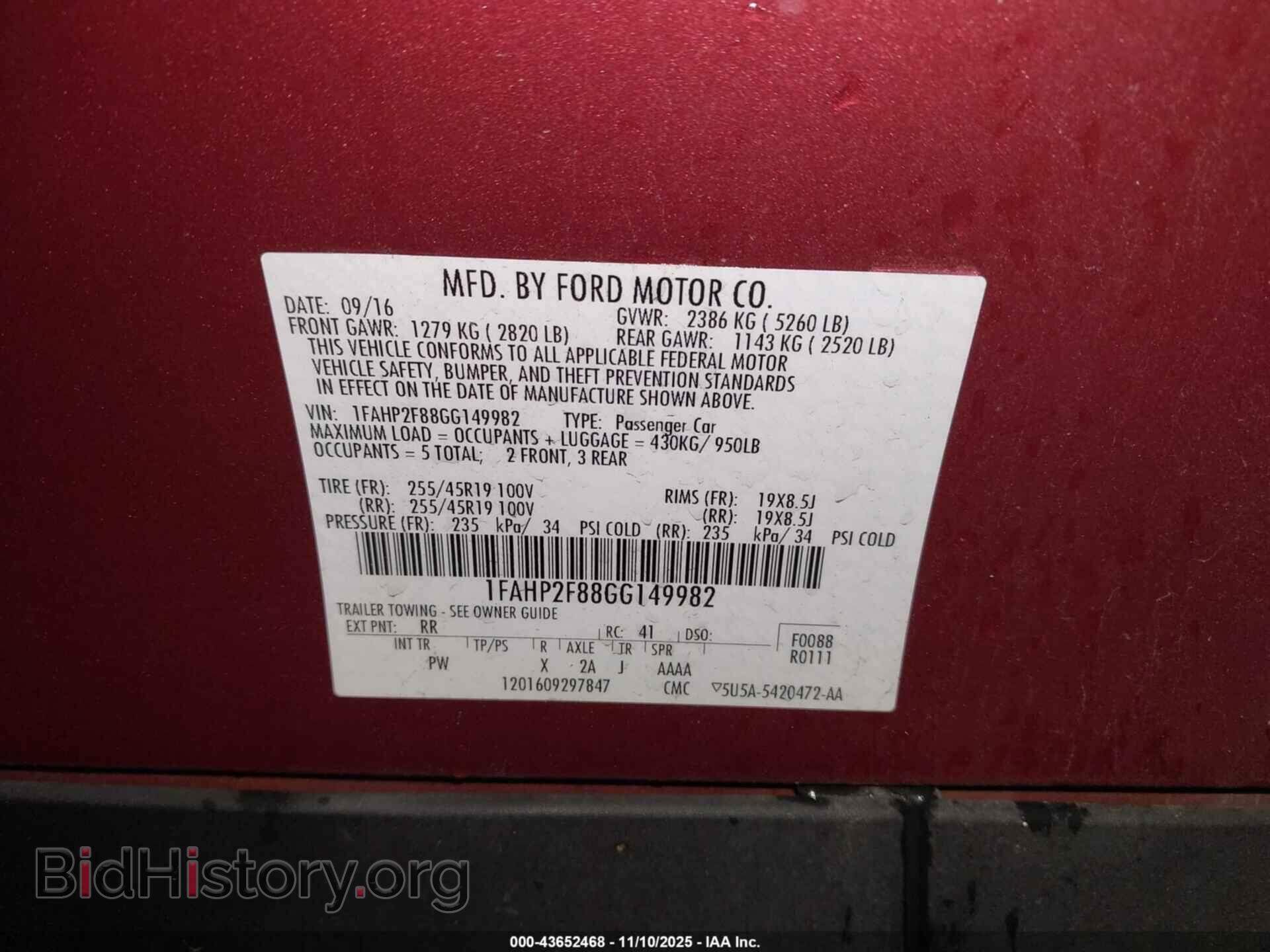 2016 FORD TAURUS - VIN: 1FAHP2F88GG149982 - Фото 9